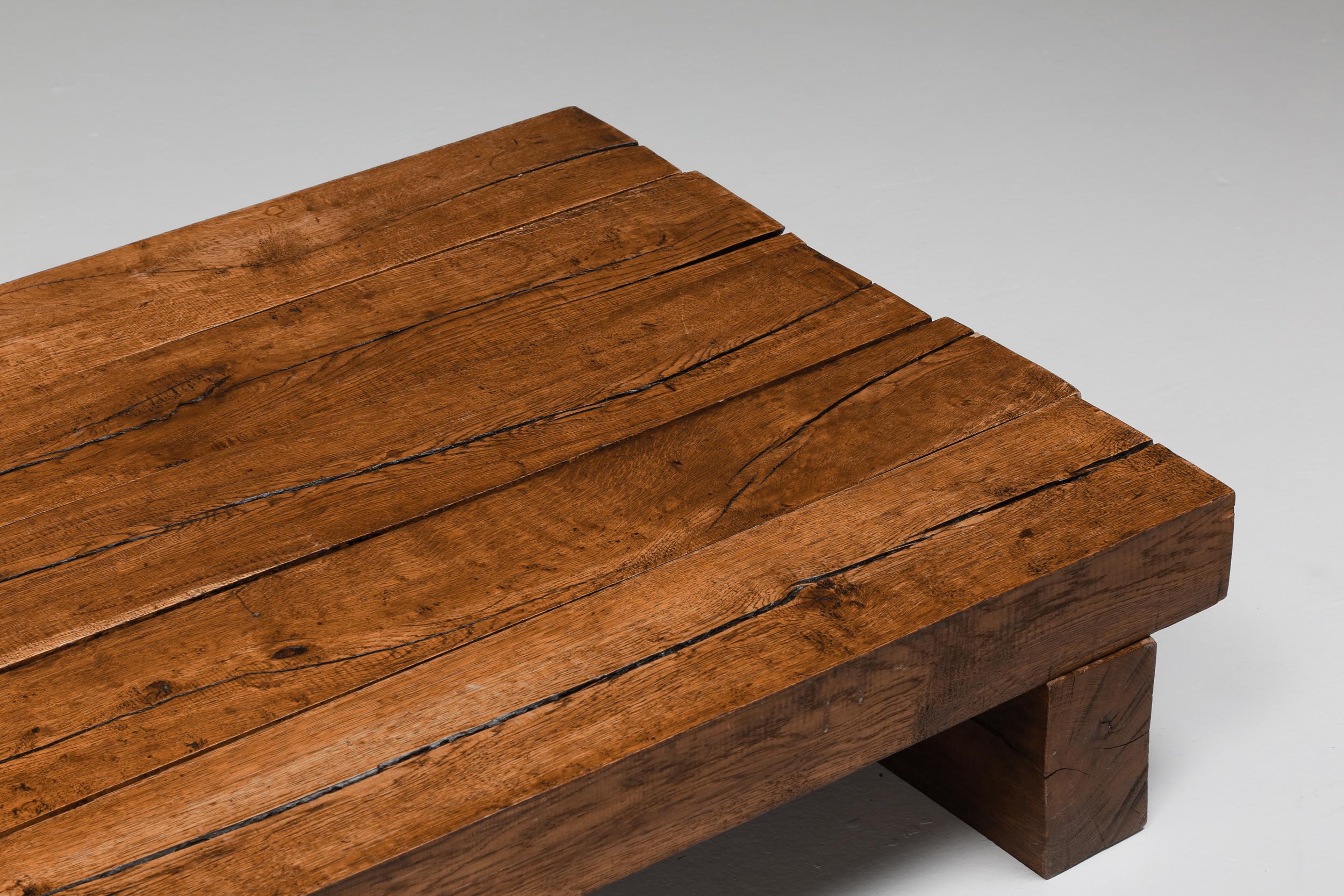 Wabi sabi, rustic modern, chalet style, coffee table in solid oak.
Artisan piece from Bavaria, in the 1960s.
Would fit well in an Axel Vervoordt zen inspired decor.
  


  