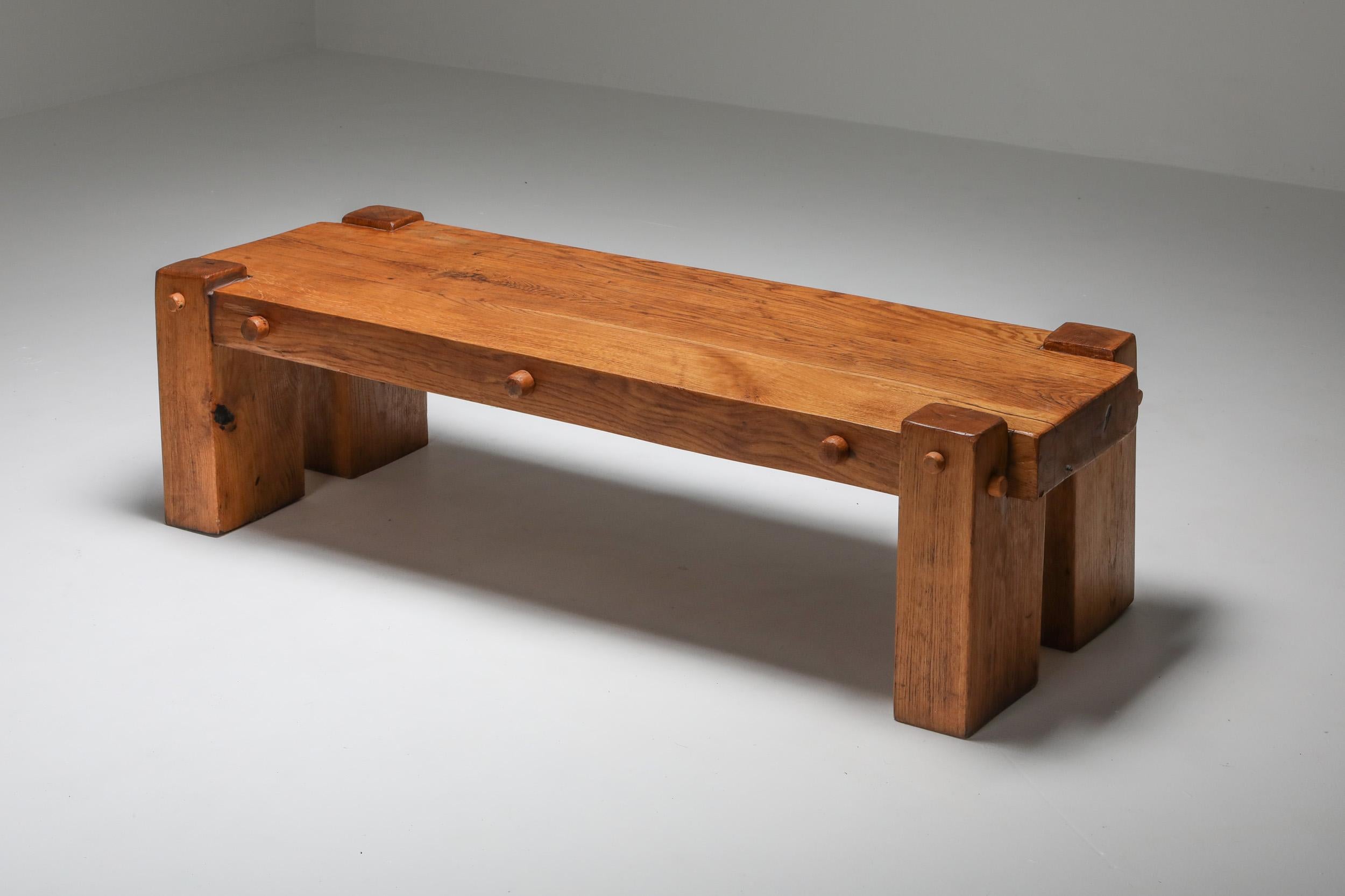 Rustic Modern Rectangular Coffee Table in Solid Oak In Good Condition In Antwerp, BE