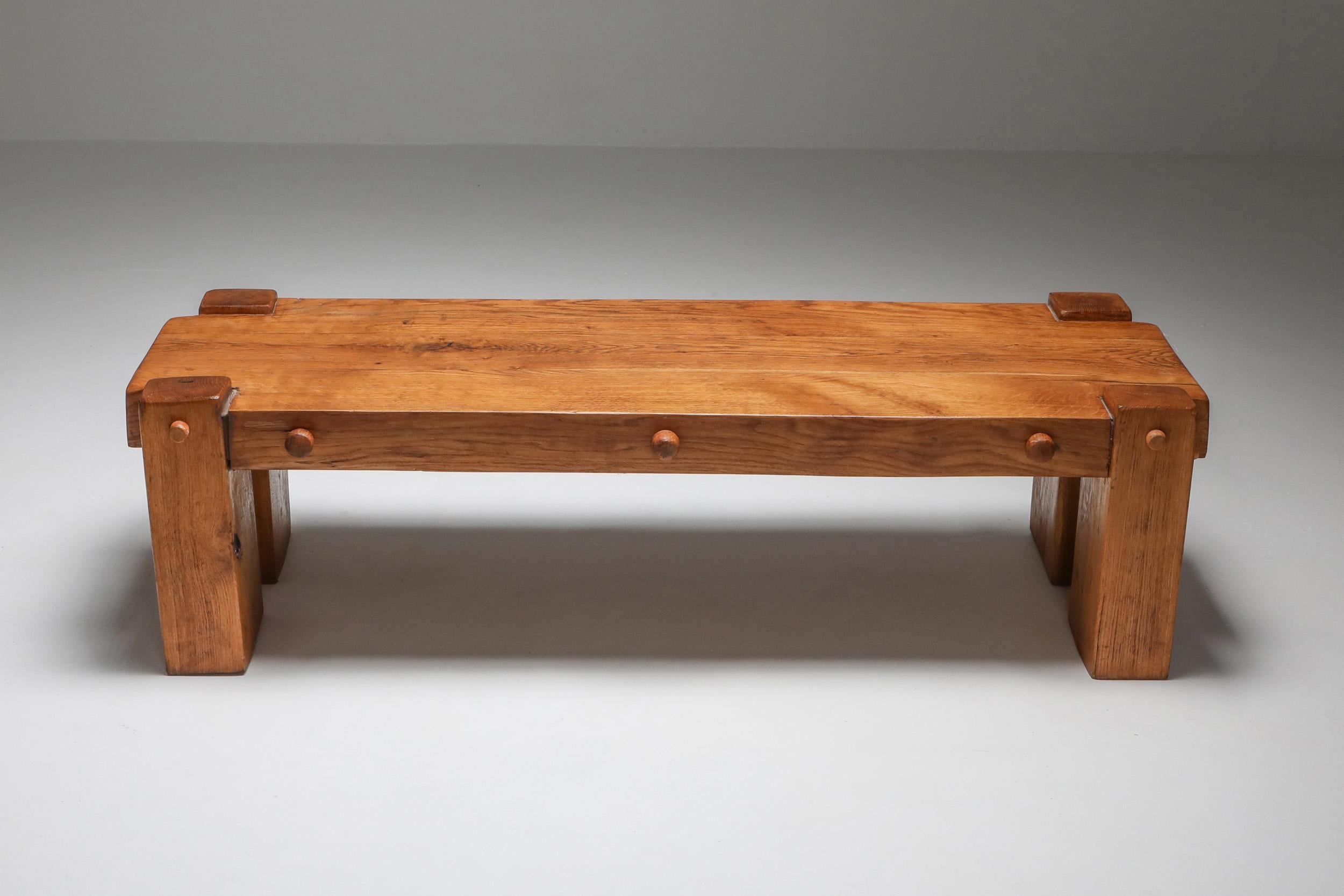 20th Century Rustic Modern Rectangular Coffee Table in Solid Oak