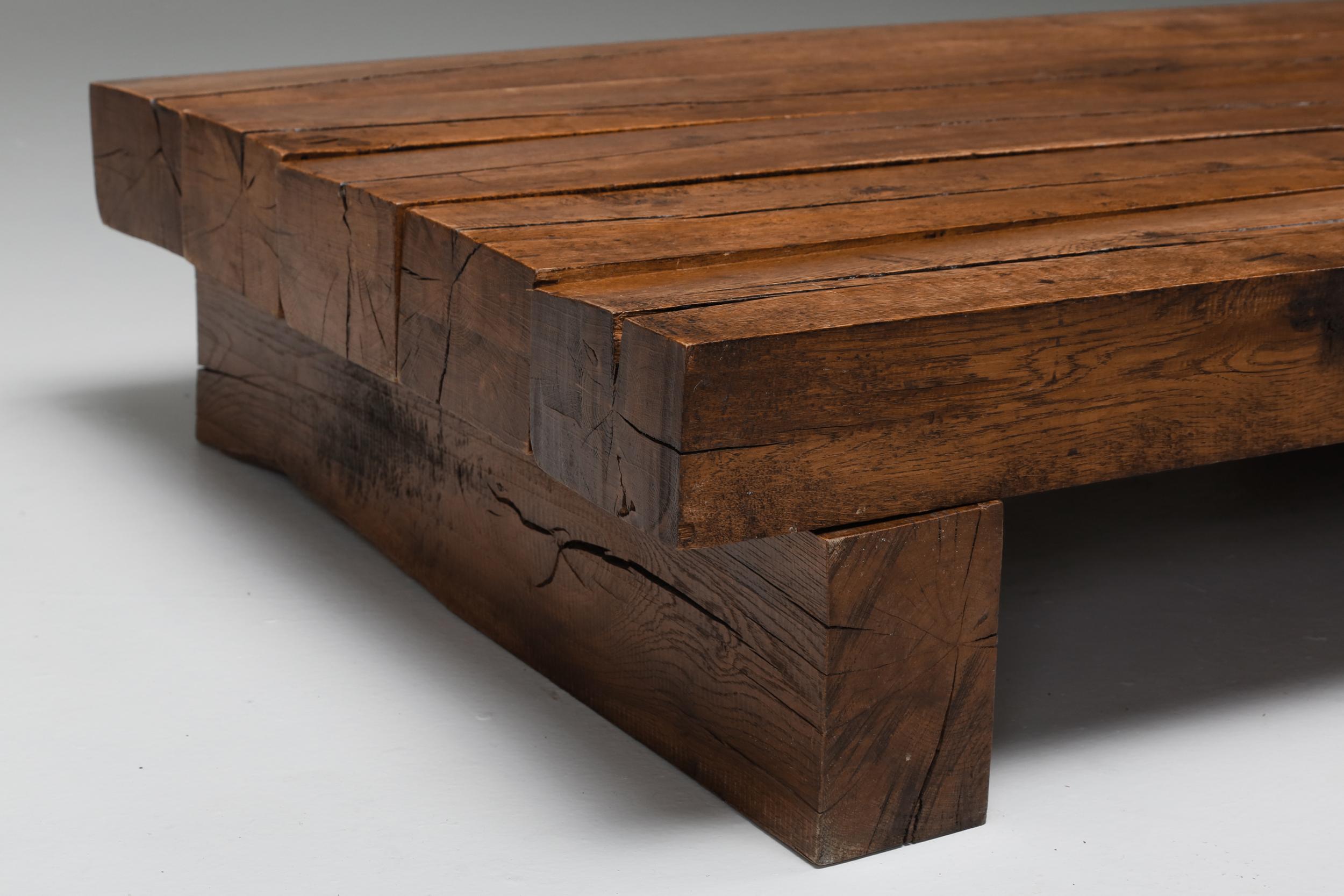 20th Century Rustic Modern Rectangular Coffee Table in Solid Oak