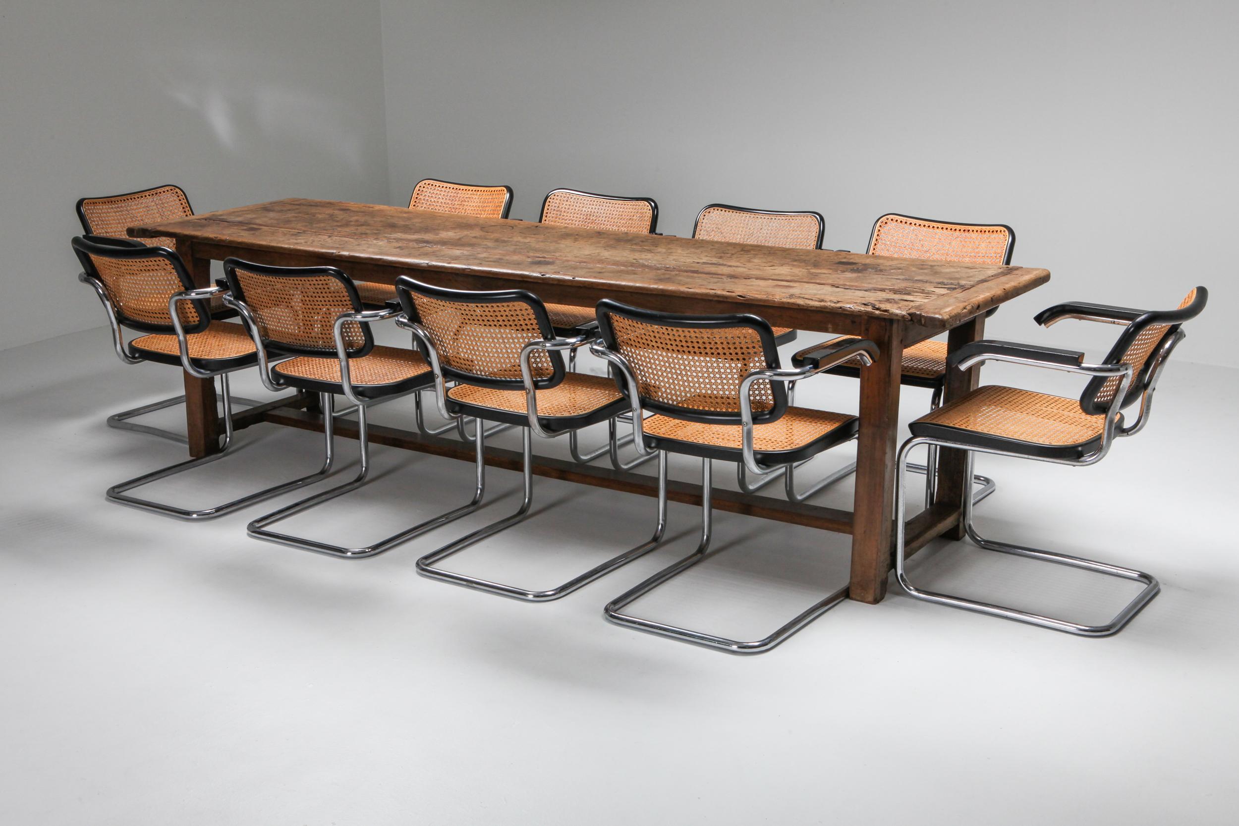 French Rustic Modern Refactory Oak Dining Table