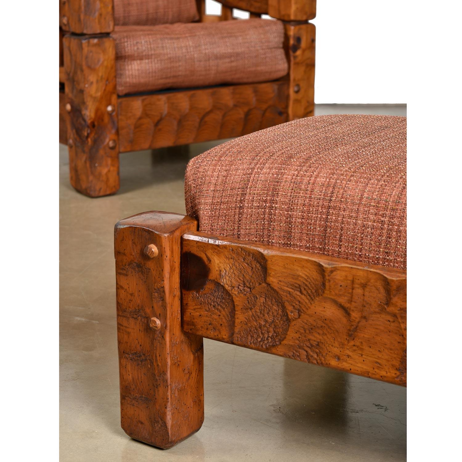 Rustic Modern Solid Knotty Pine Cabin Lodge Lounge Chairs & Ottomans Set by Null 3