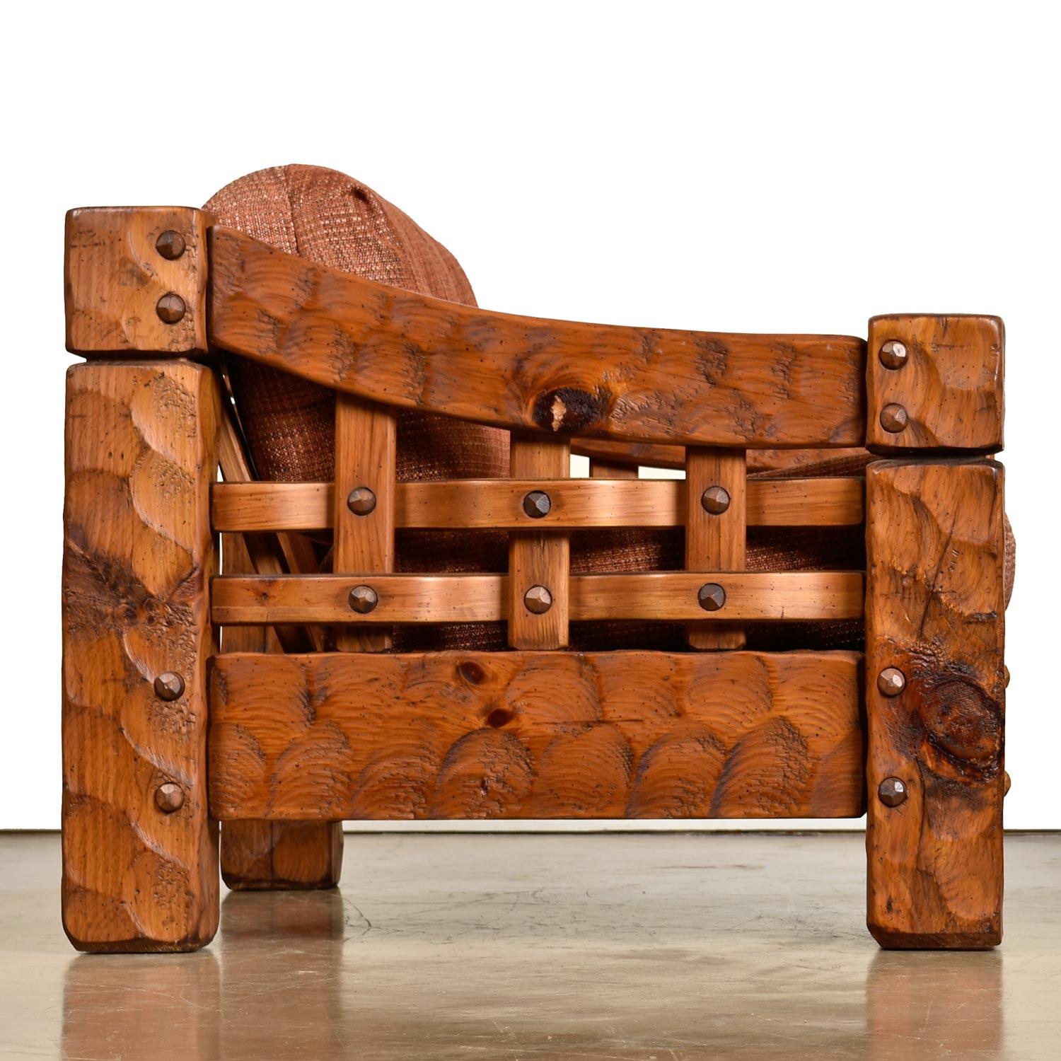 American Rustic Modern Solid Knotty Pine Cabin Lodge Lounge Chairs & Ottomans Set by Null