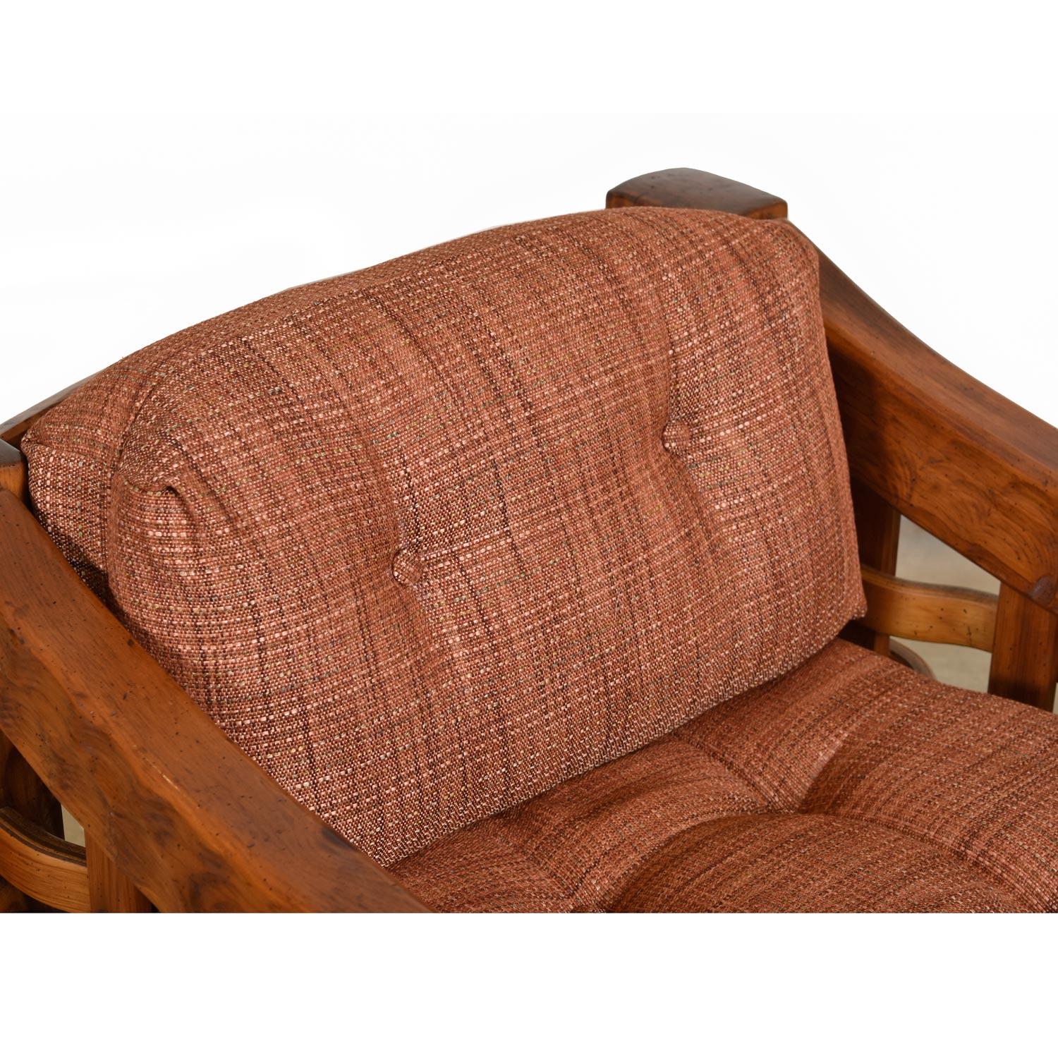 Fabric Rustic Modern Solid Knotty Pine Cabin Lodge Lounge Chairs & Ottomans Set by Null