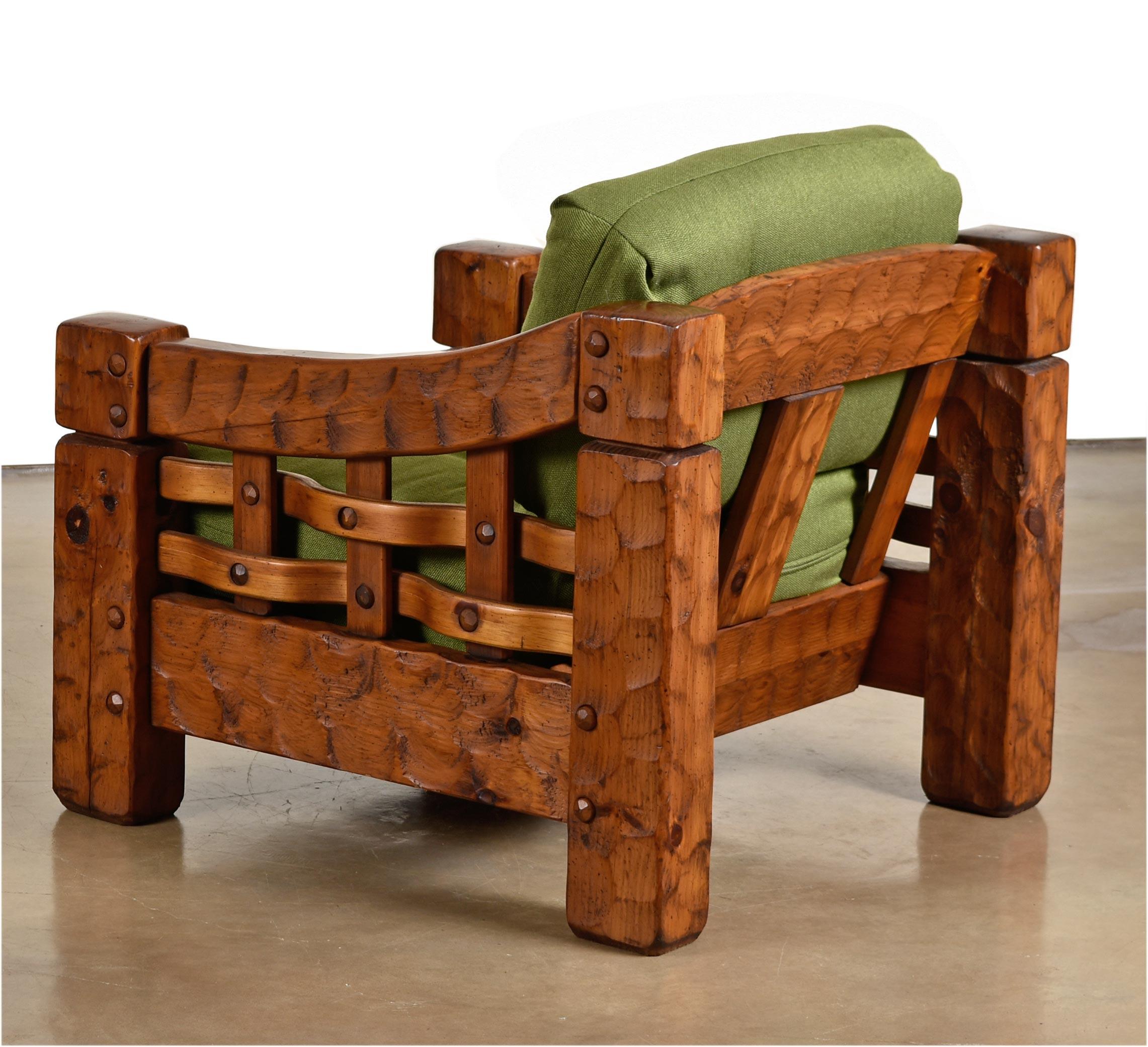 Rustic Modern Solid Knotty Pine Lounge Chairs & Ottoman Set by Null 1
