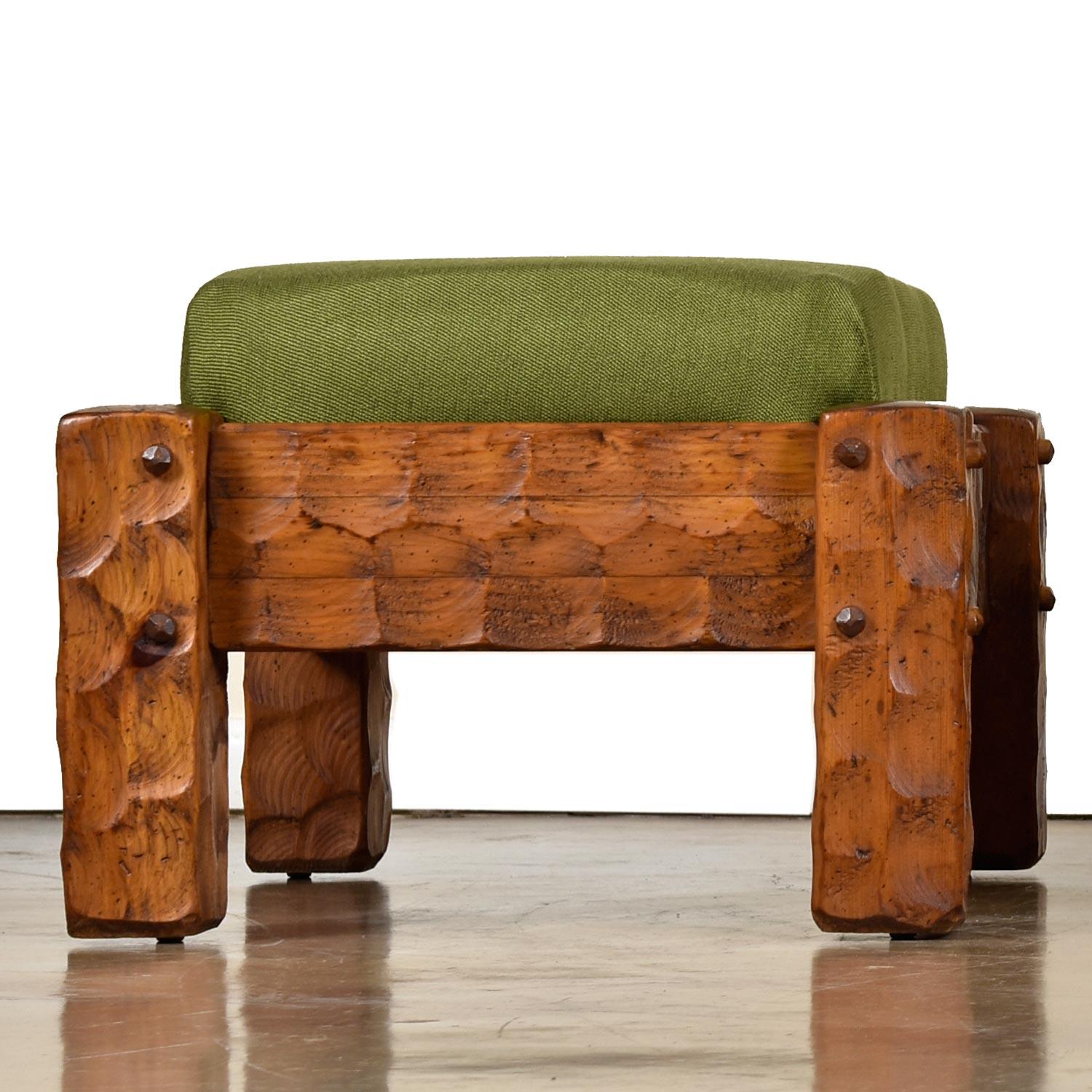 Rustic Modern Solid Knotty Pine Lounge Chairs & Ottoman Set by Null 3