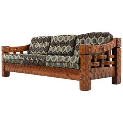 Rustic Modern Solid Pine Sofa Couch & (2) Matching End Tables by Null Mfg