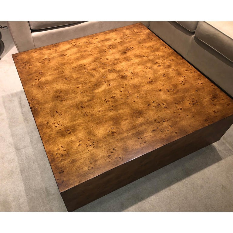 Contemporary Rustic Modern Square Coffee Table, Burl Wood For Sale