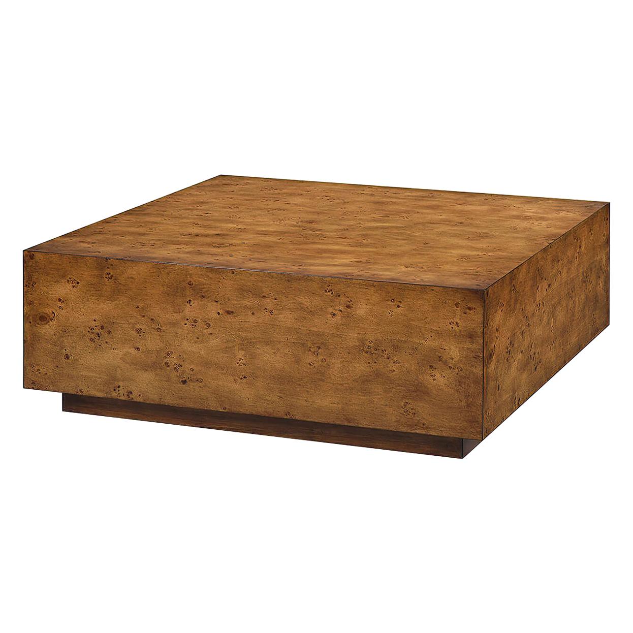 Rustic Modern Square Coffee Table, Burl Wood For Sale