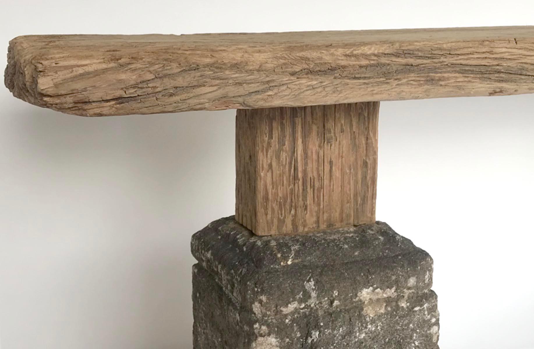 Rustic Modern Stone and Elm Console 4