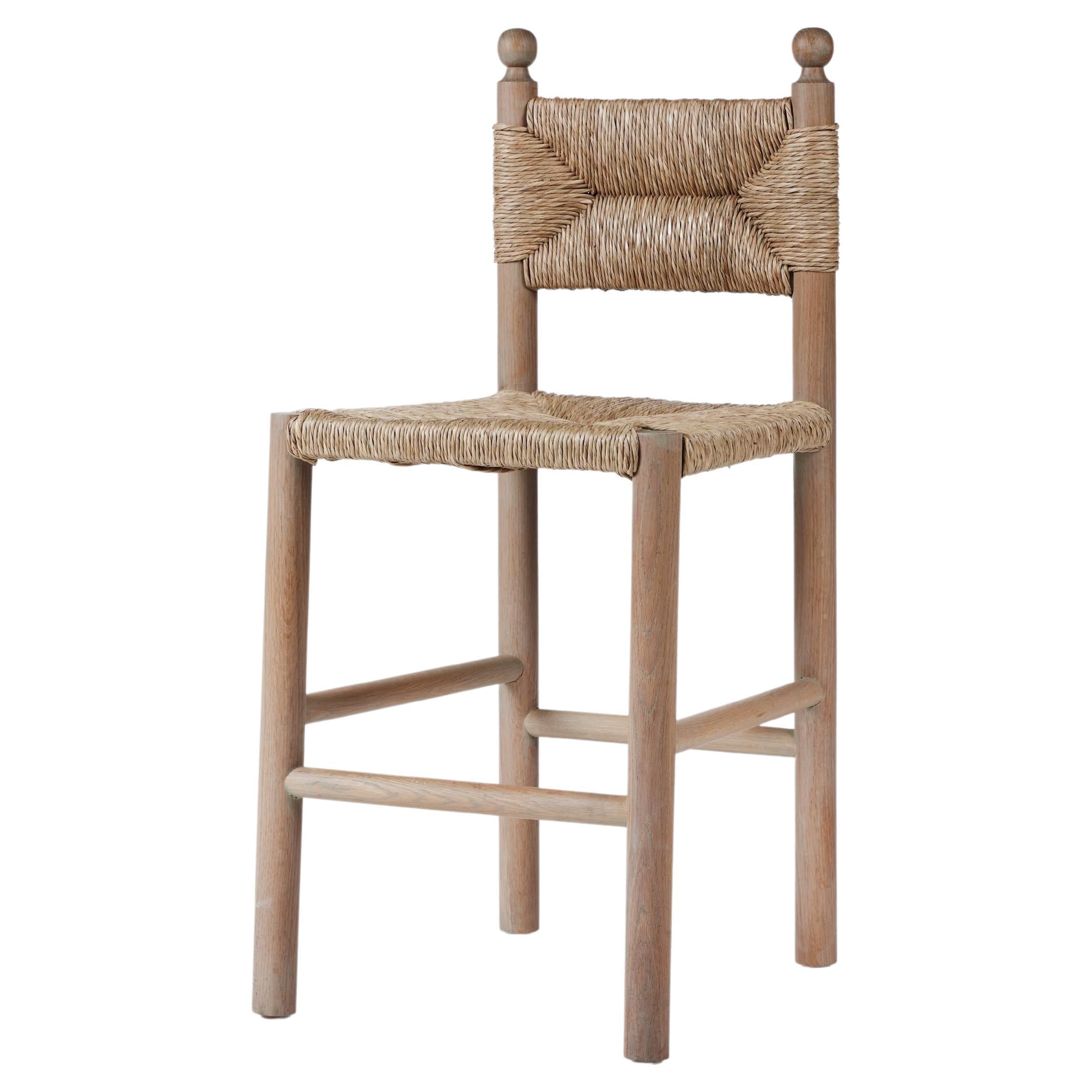 Rustic Modern Sydney Counter Stool in Rush by Martin & Brockett, Finial Detail For Sale