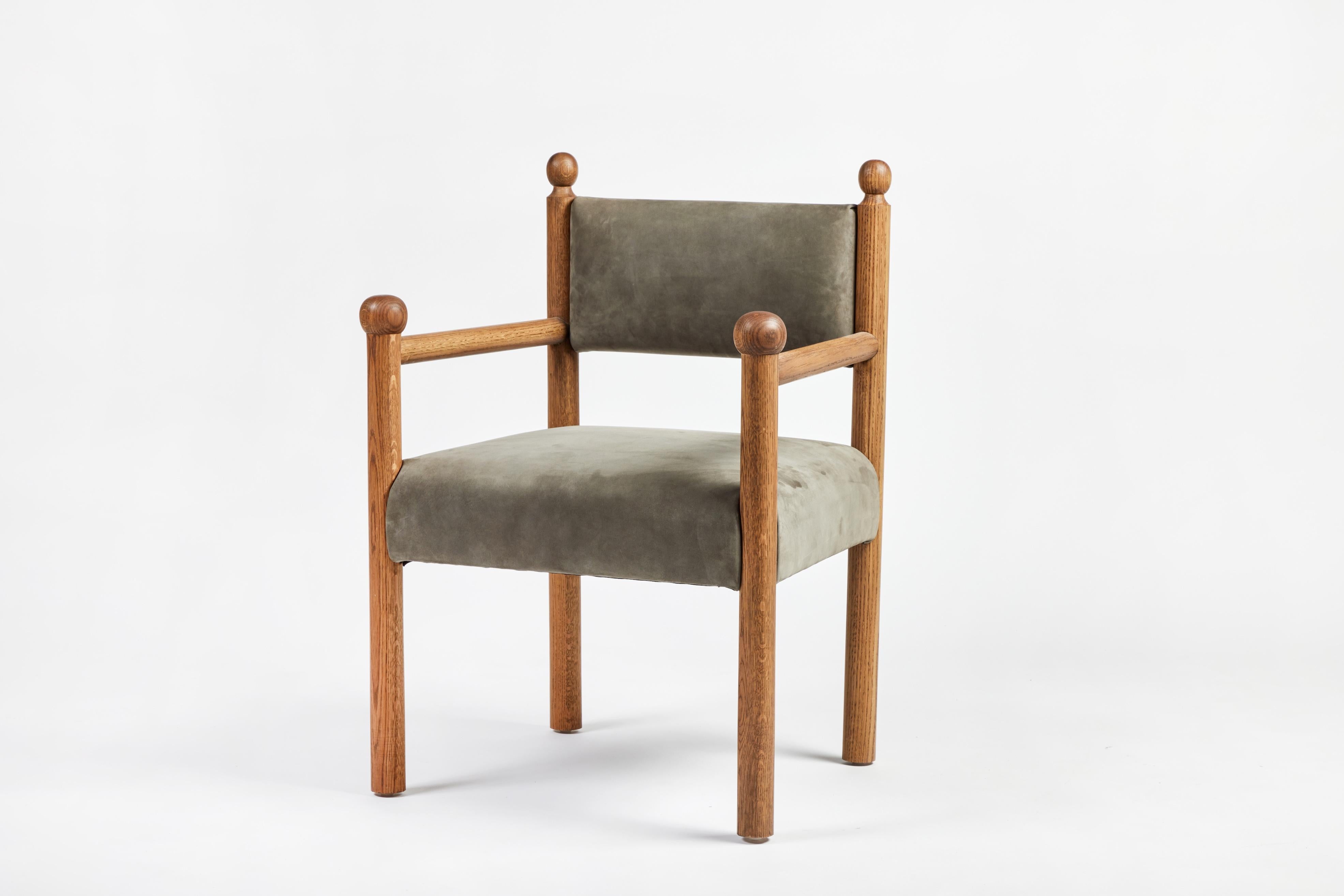 American Rustic Modern Sydney Dining Chair with Arms Turned Finials by Martin & Brockett For Sale