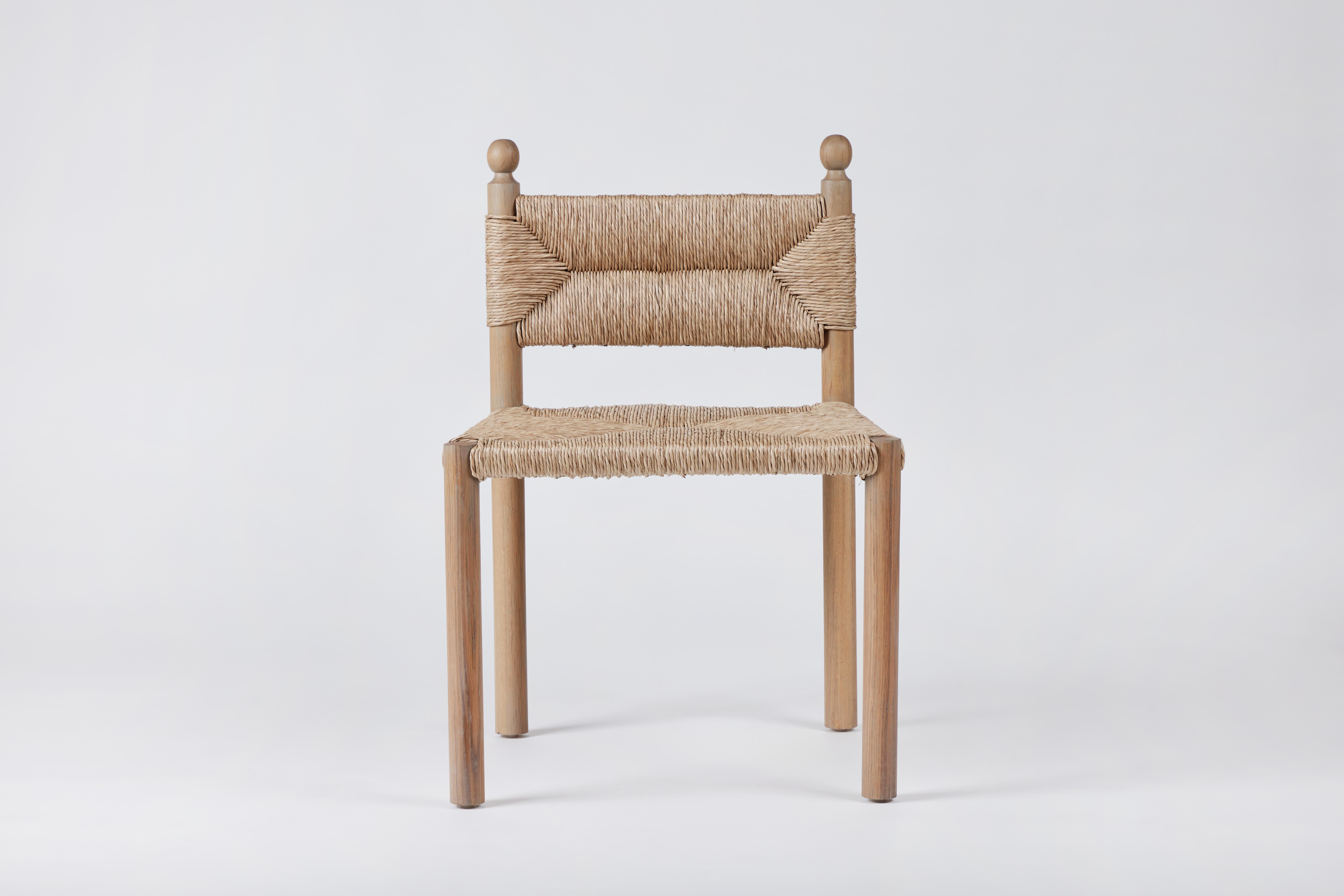 Hand-Carved Rustic Modern Sydney Dining Chair Woven Rush by Martin & Brockett For Sale