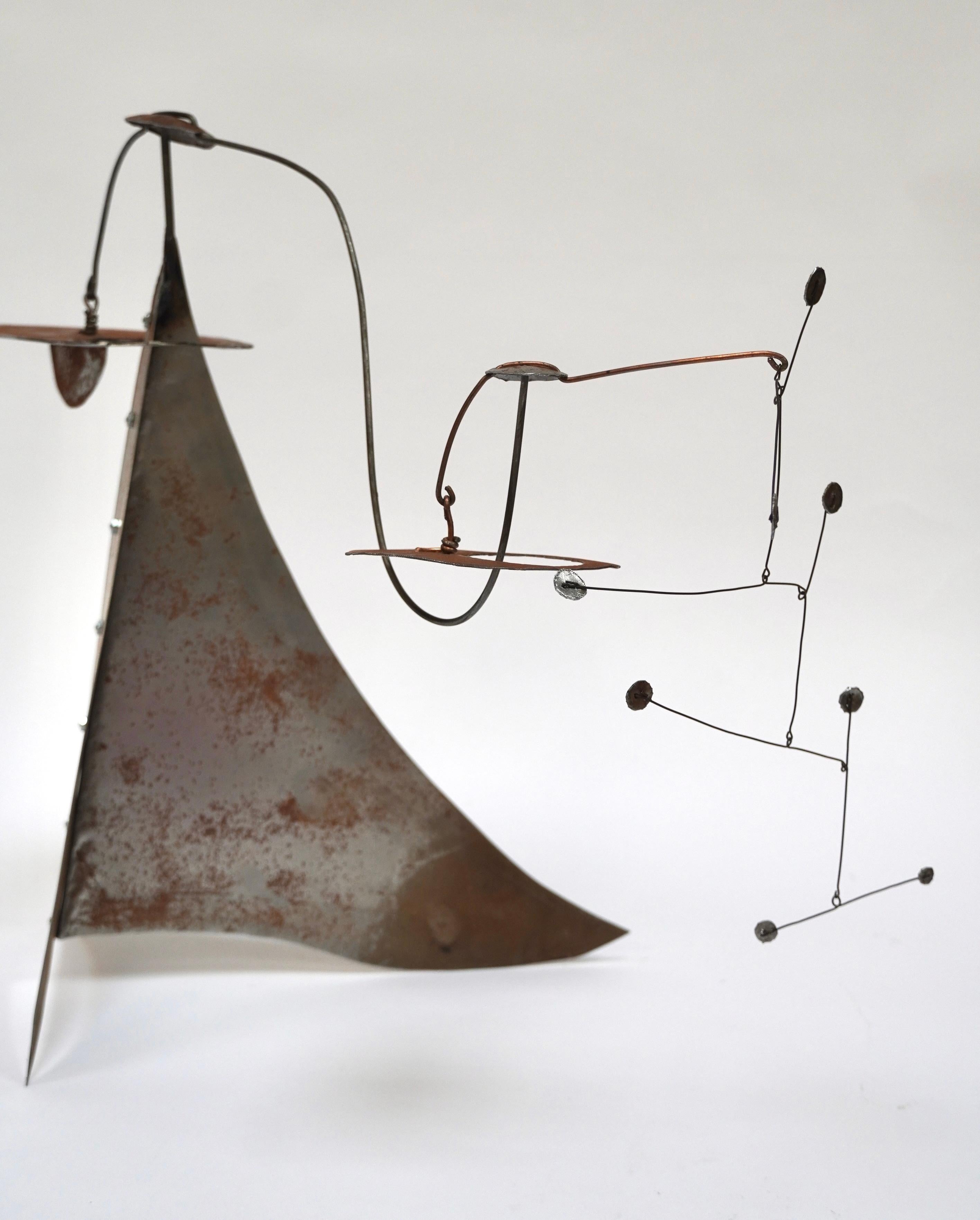 Mid-Century Modern Rustic Modern Table Top Mobile in Steel For Sale
