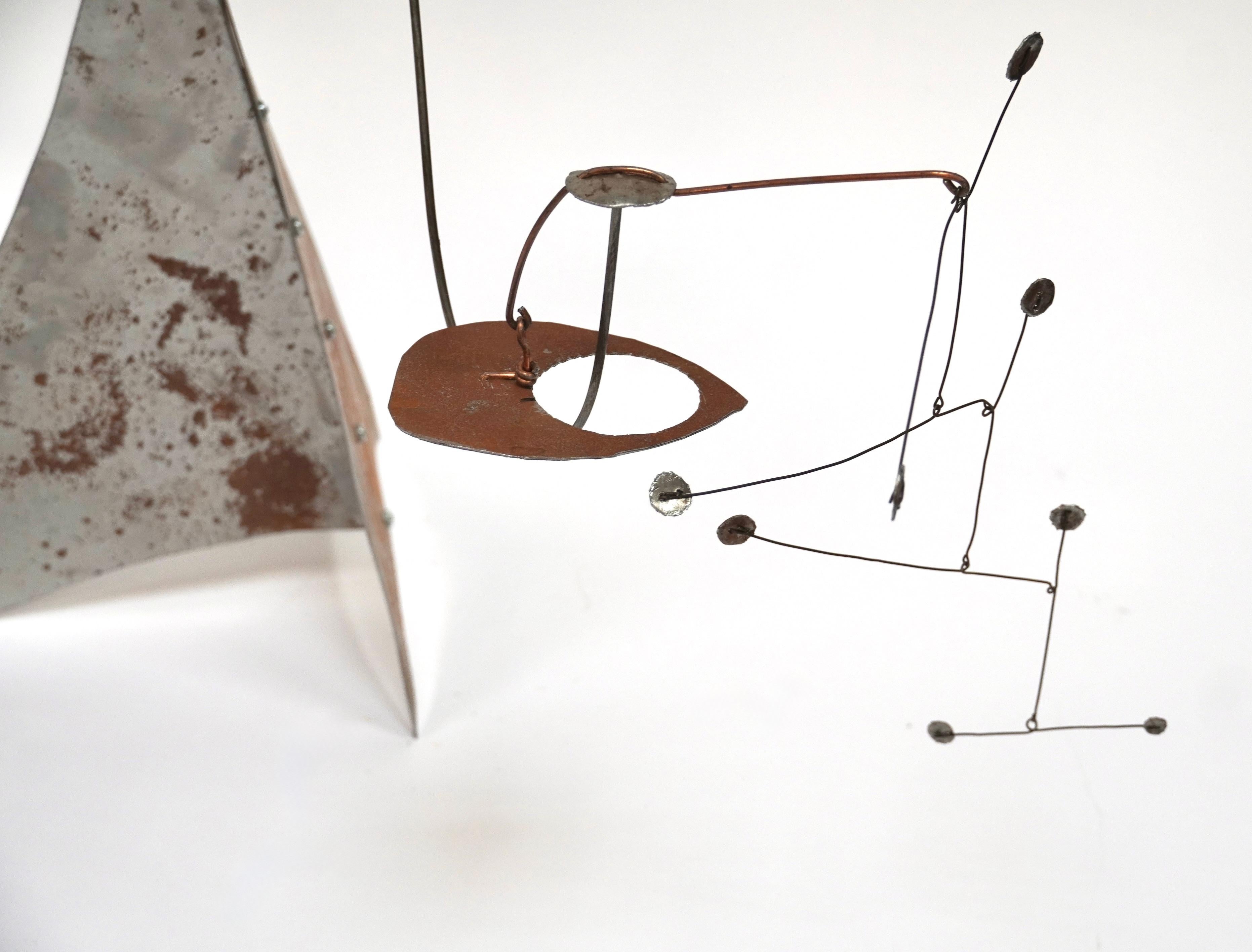 Hand-Crafted Rustic Modern Table Top Mobile in Steel For Sale