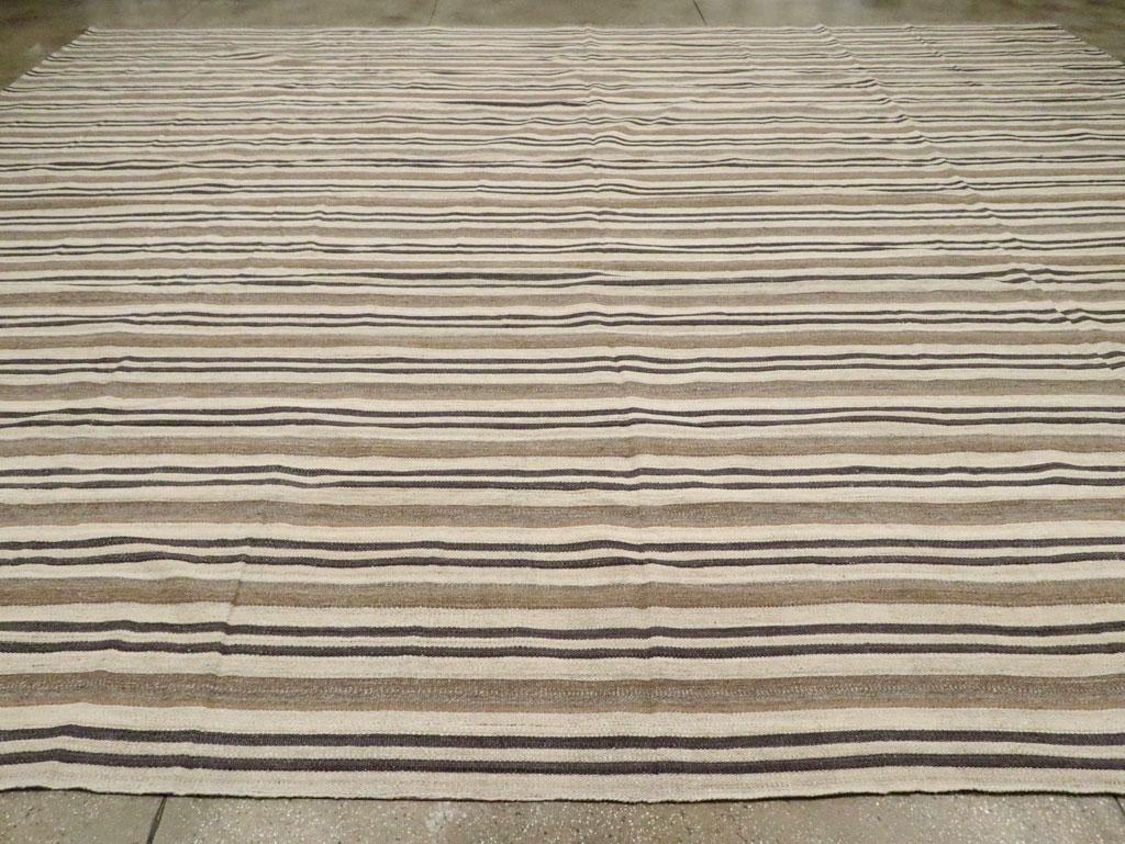 Wool Rustic Modern Turkish Handmade Flatweave Kilim Oversize Carpet For Sale