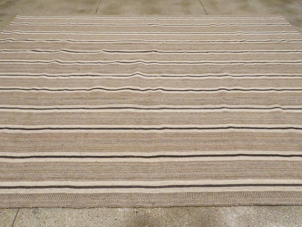 Wool Rustic Modern Turkish Handmade Flatweave Kilim Room Size Carpet For Sale