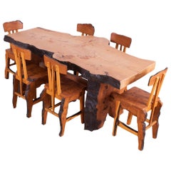 Rustic Modern Wabi Sabi Dining Table and Chairs in the Style of Nakashima