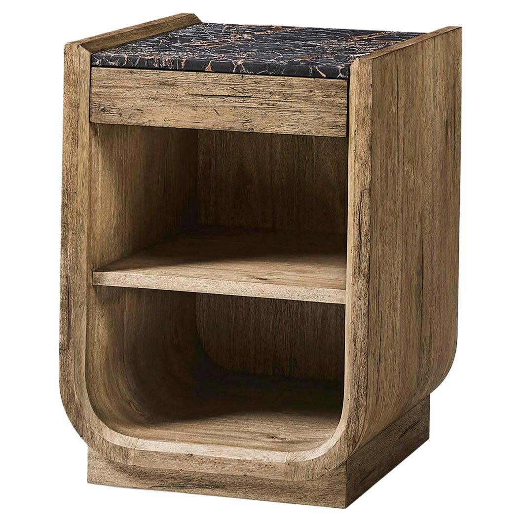 Rustic Modern Wood Nightstand with Marble Top