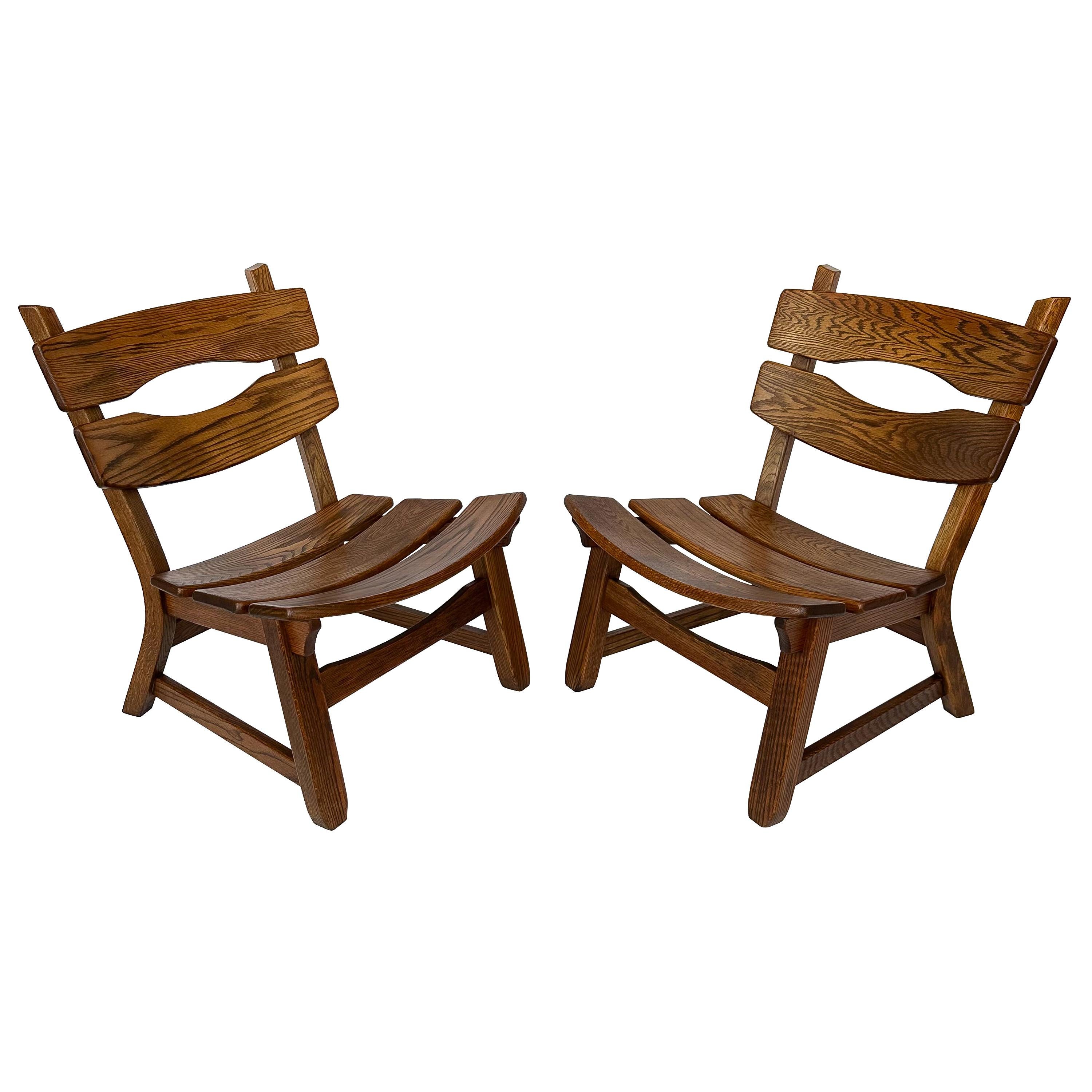 Rustic Modernist Solid Oak Lounge Chairs by Dittmann & Co For Sale 8