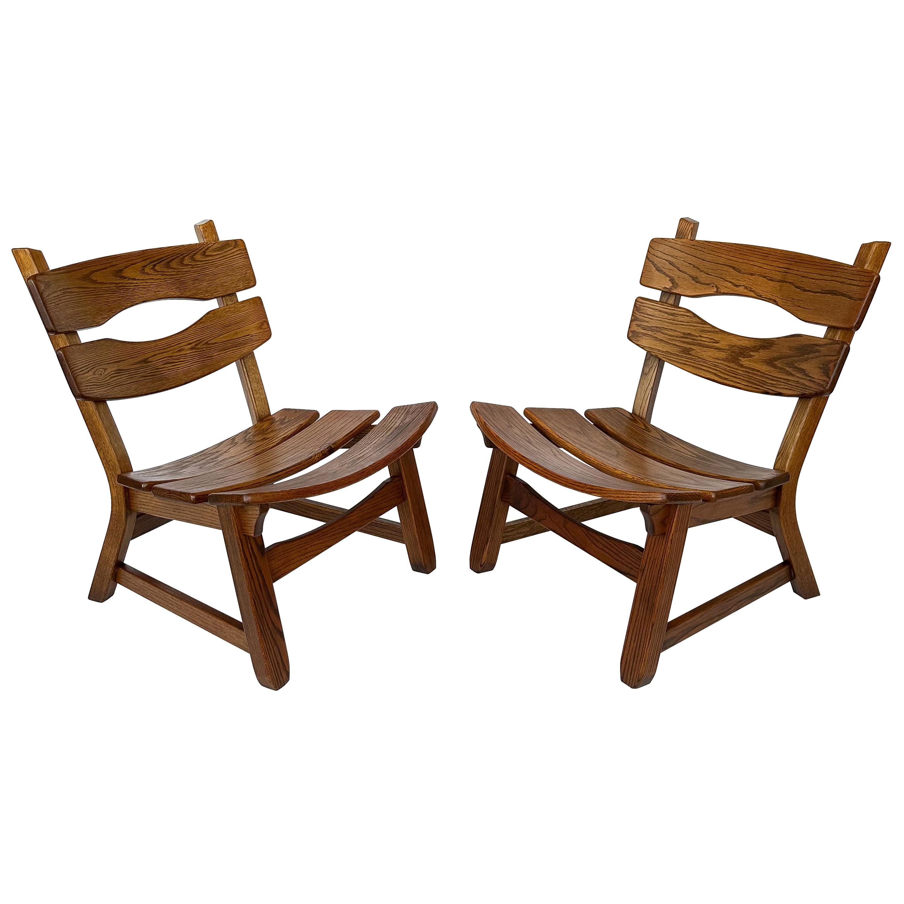 Rustic Modernist Solid Oak Lounge Chairs by Dittmann & Co For Sale 9