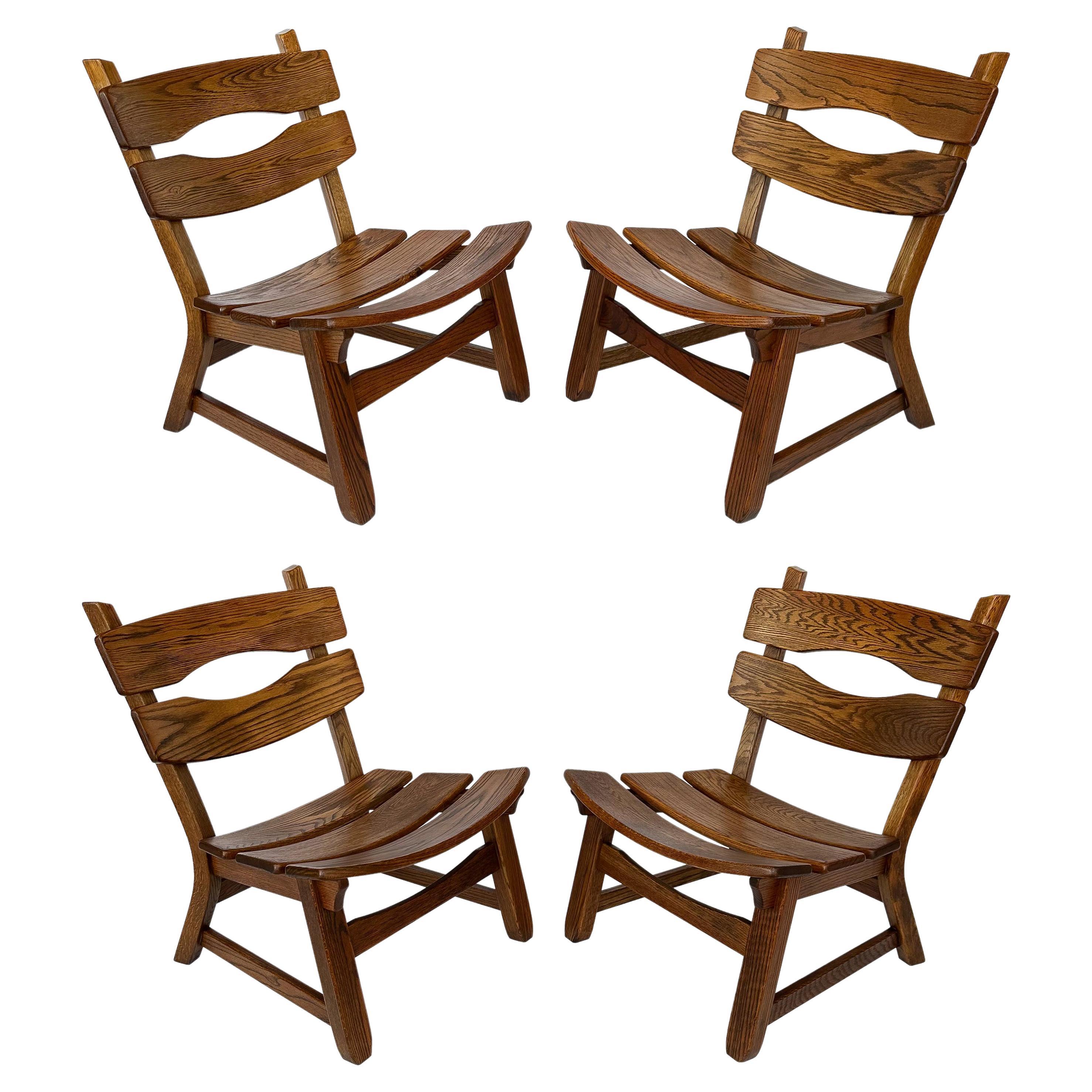 Rustic Modernist Solid Oak Lounge Chairs by Dittmann & Co For Sale