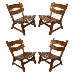 Vintage Rustic Modernist Solid Oak Lounge Chairs by Dittmann & Co