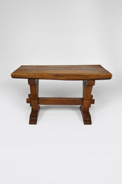 Rustic Monastery Coffee Table / Brutalist Farm Bench, Oak, France, 19th Century