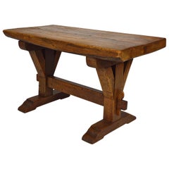 Antique Rustic Monastery Coffee Table / Brutalist Farm Bench, Oak, France, 19th Century