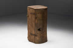 19th Century Rustic Monoxylite Cabinet, Solid Wood, Wabi-Sabi Style