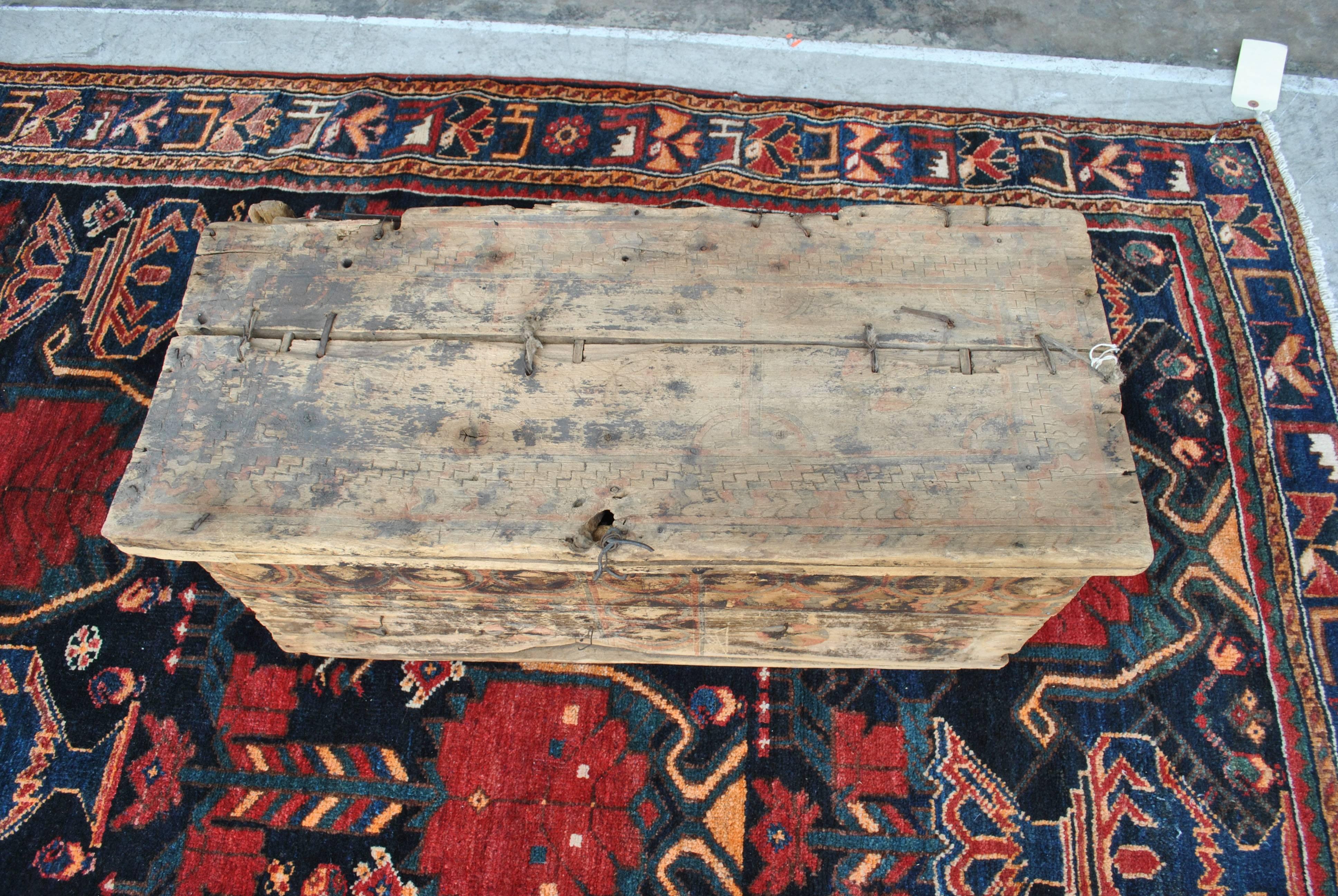 19th Century Rustic Moroccan Painted Chest Trunk  