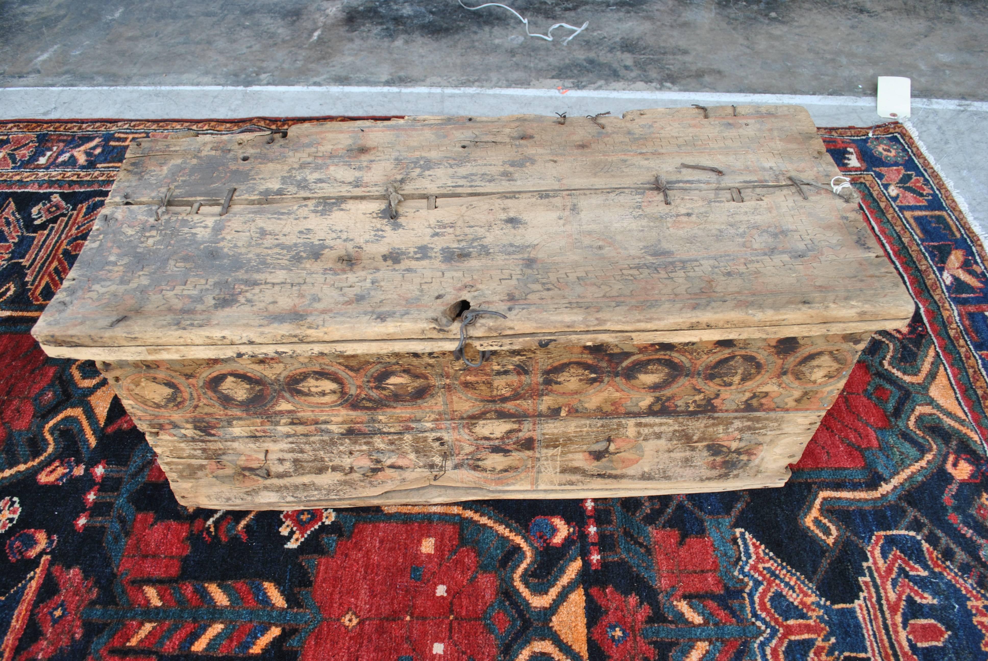 Metal Rustic Moroccan Painted Chest Trunk  