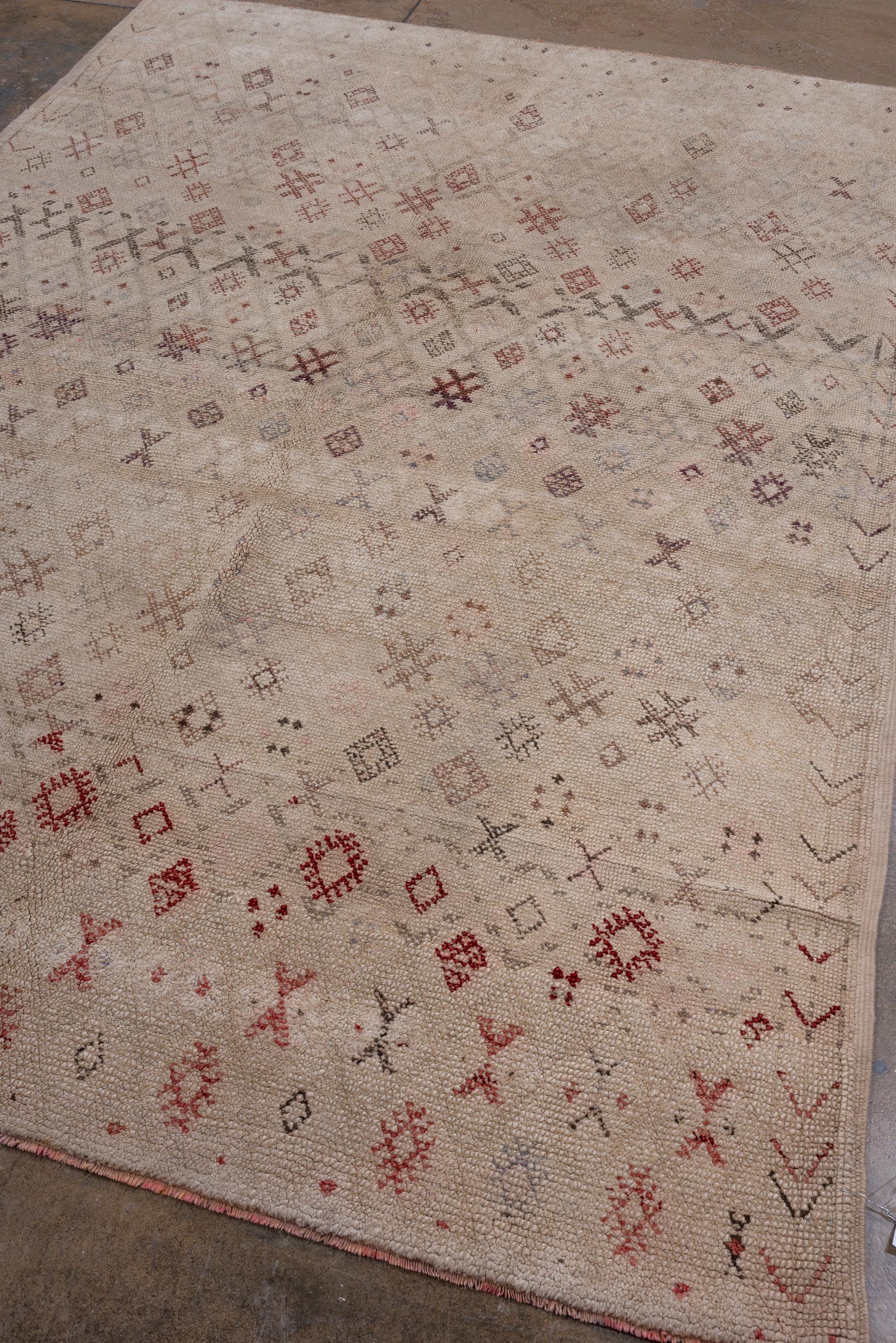 Hand-Knotted Rustic Moroccan Rug with Tan Field 