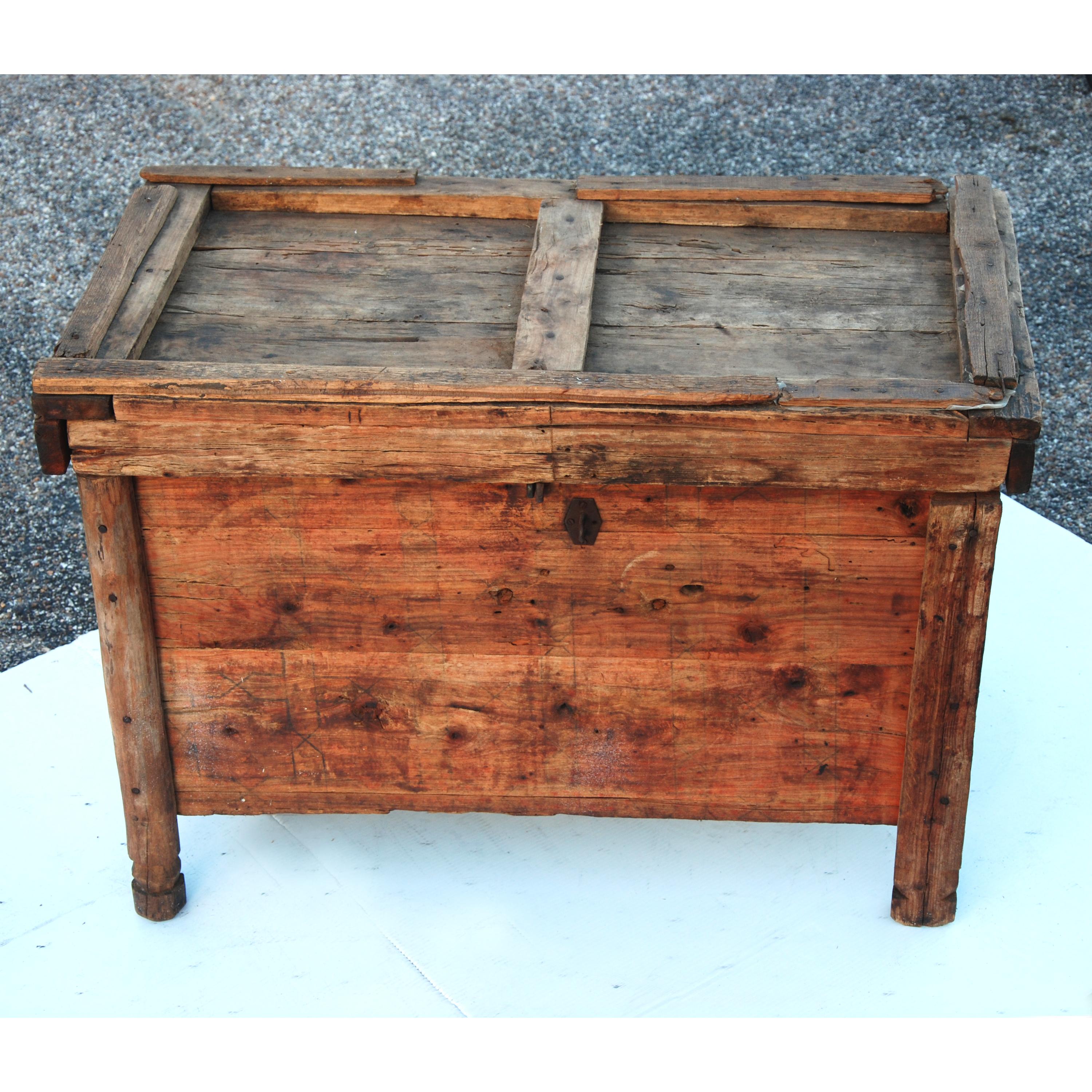 20th Century Rustic Moroccan Wooden Trunk Chest For Sale