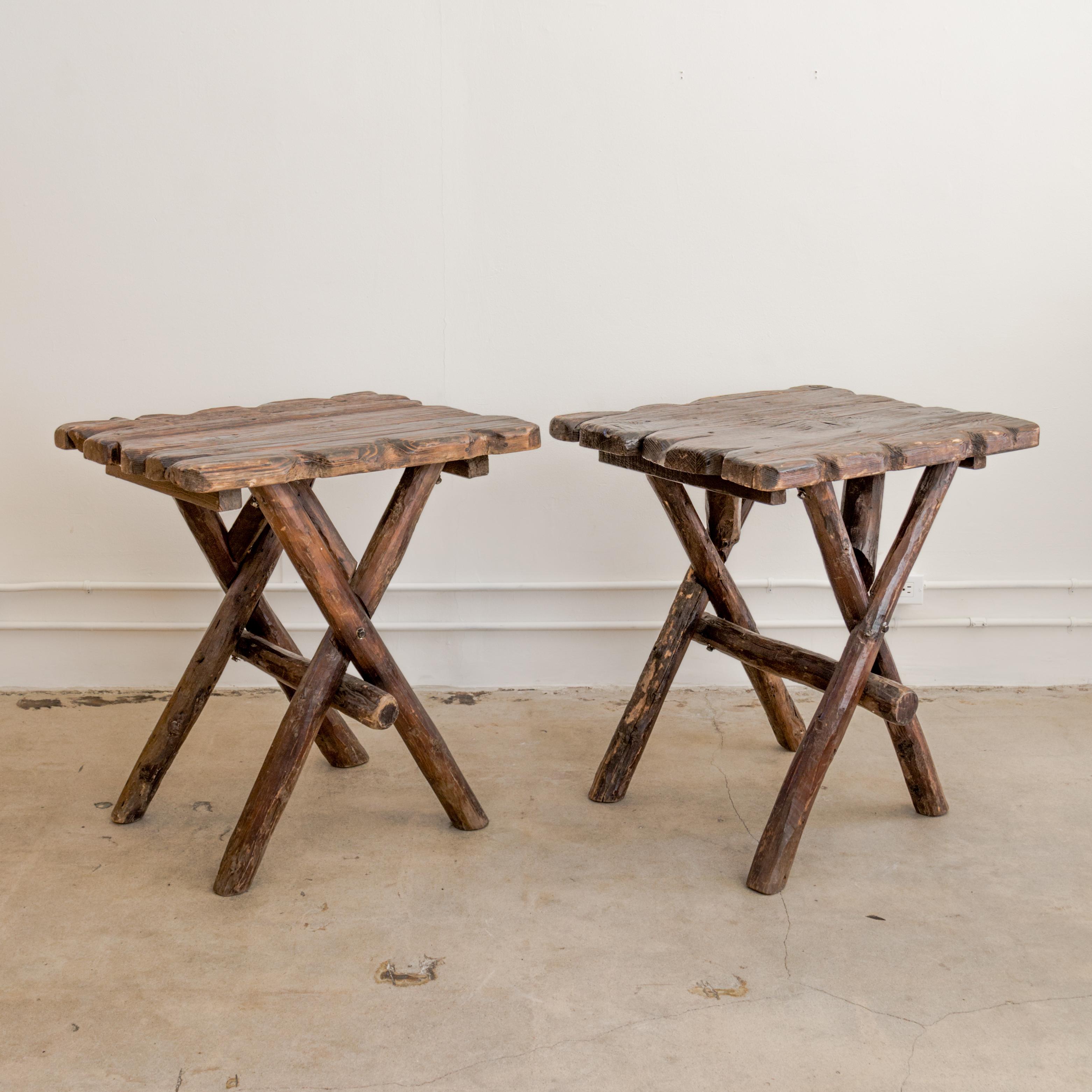 Rustic Moroccan X-Base Side Tables In Good Condition For Sale In West Hollywood, CA