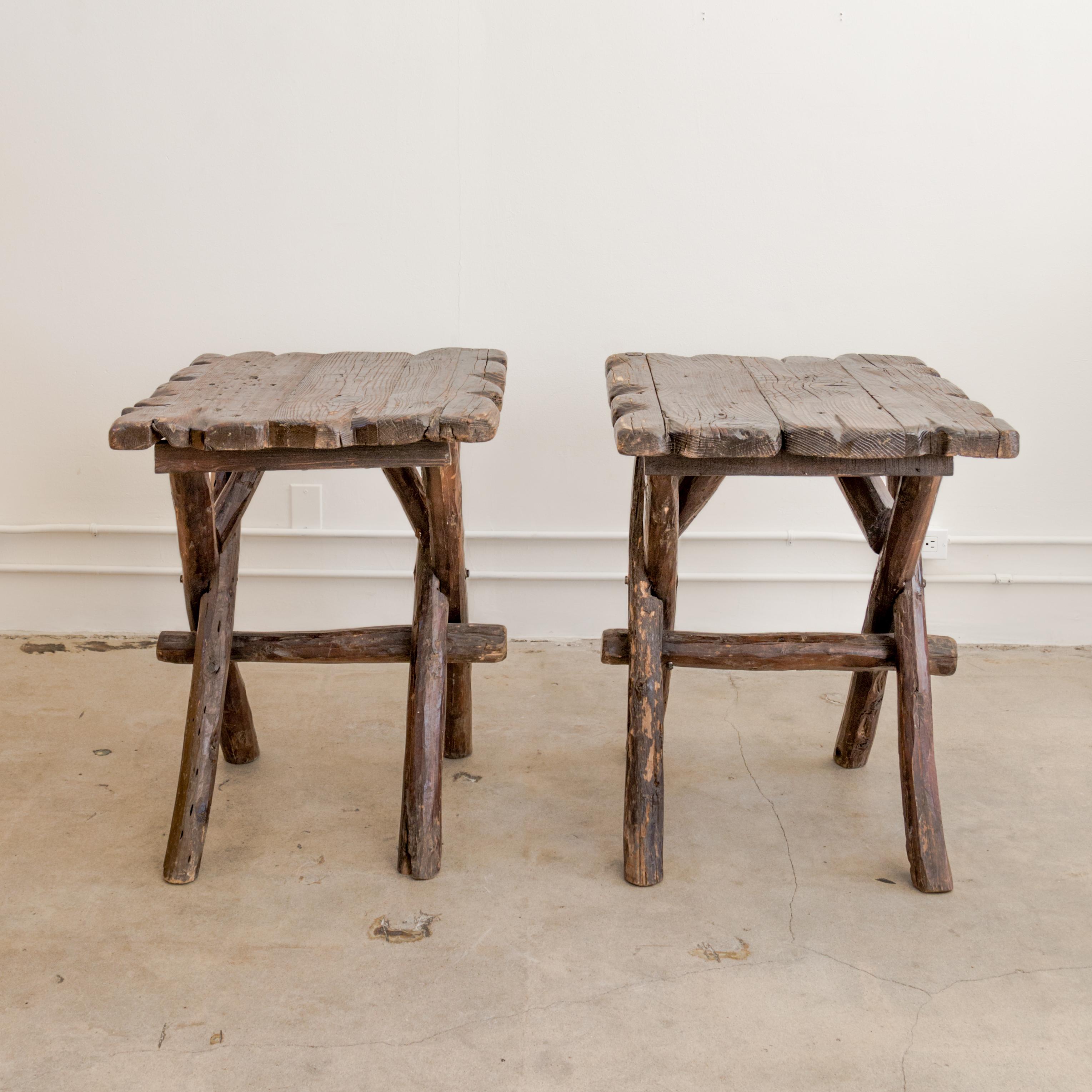 Late 20th Century Rustic Moroccan X-Base Side Tables For Sale