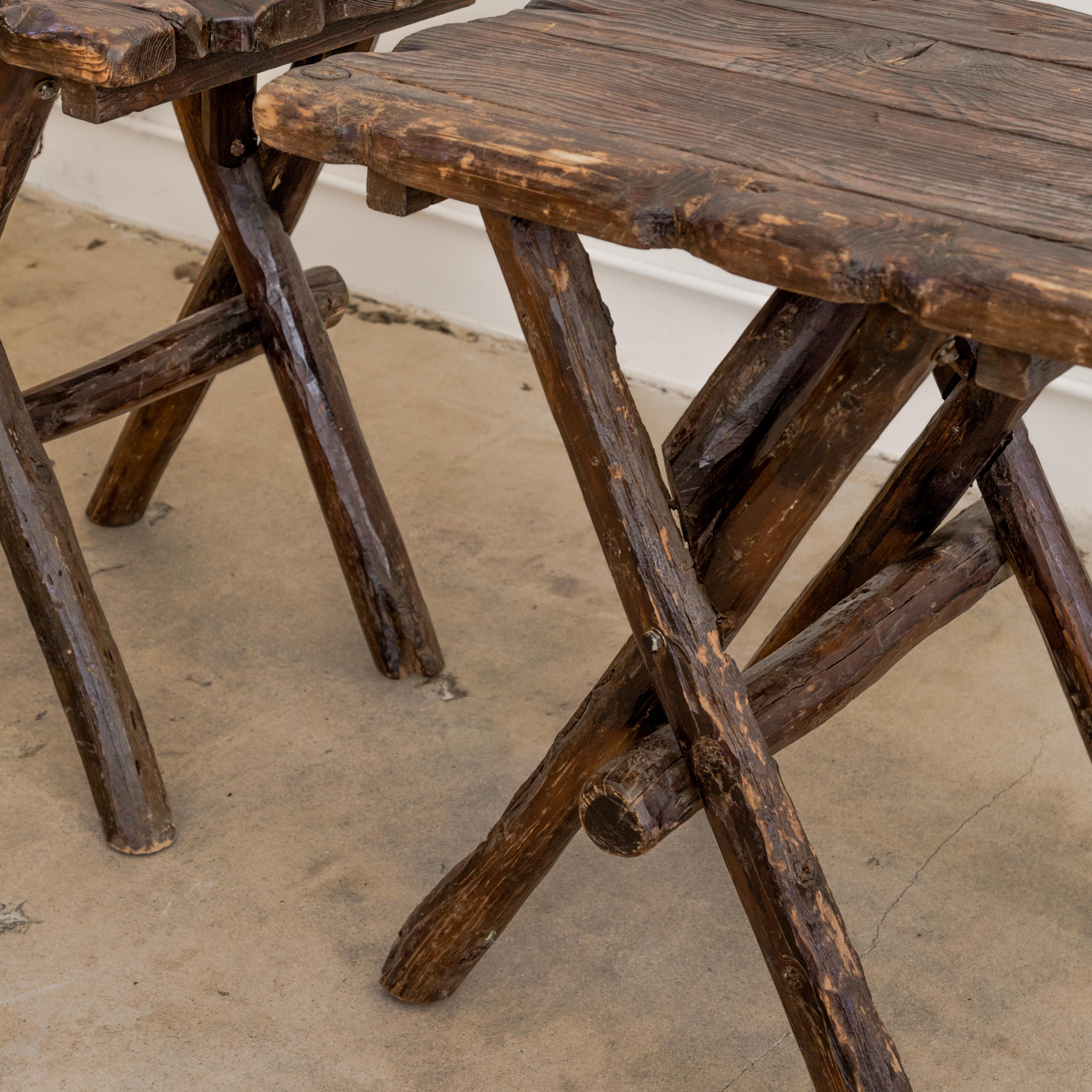 Fir Rustic Moroccan X-Base Side Tables For Sale