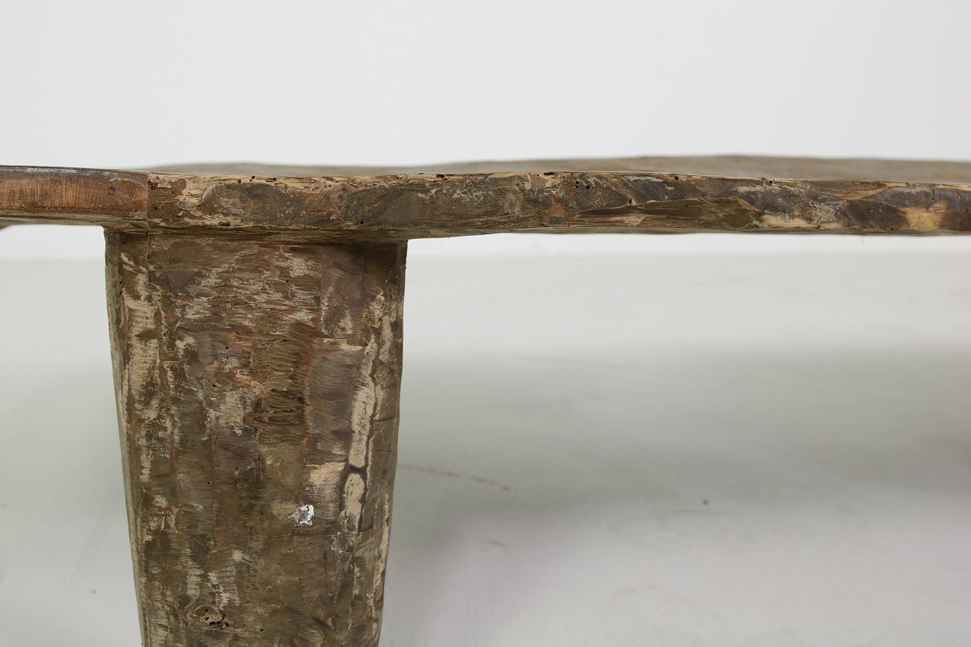 Mid-Century Modern Table ou banc rustique Naga:: sculpté à la main:: style Wabi Sabi:: bois massif ancien no.2