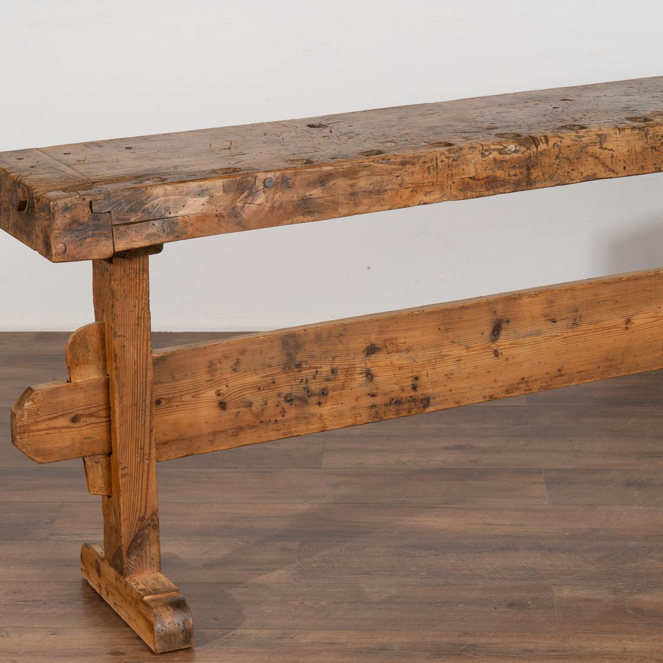 Rustic Narrow Console Table Carpenter's Work Table, Denmark, circa 1900s In Good Condition In Round Top, TX