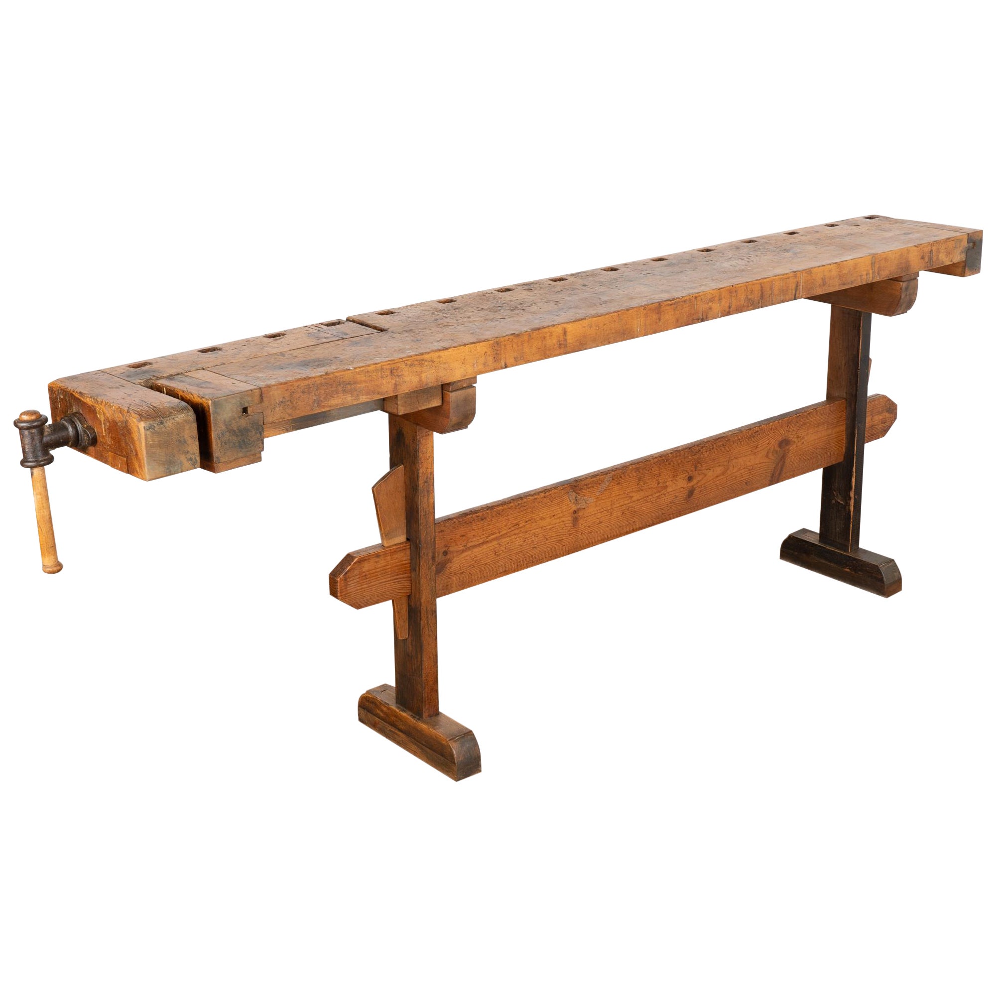 Rustic Narrow Console Table Carpenter's Work Table, Denmark circa 1910-20
