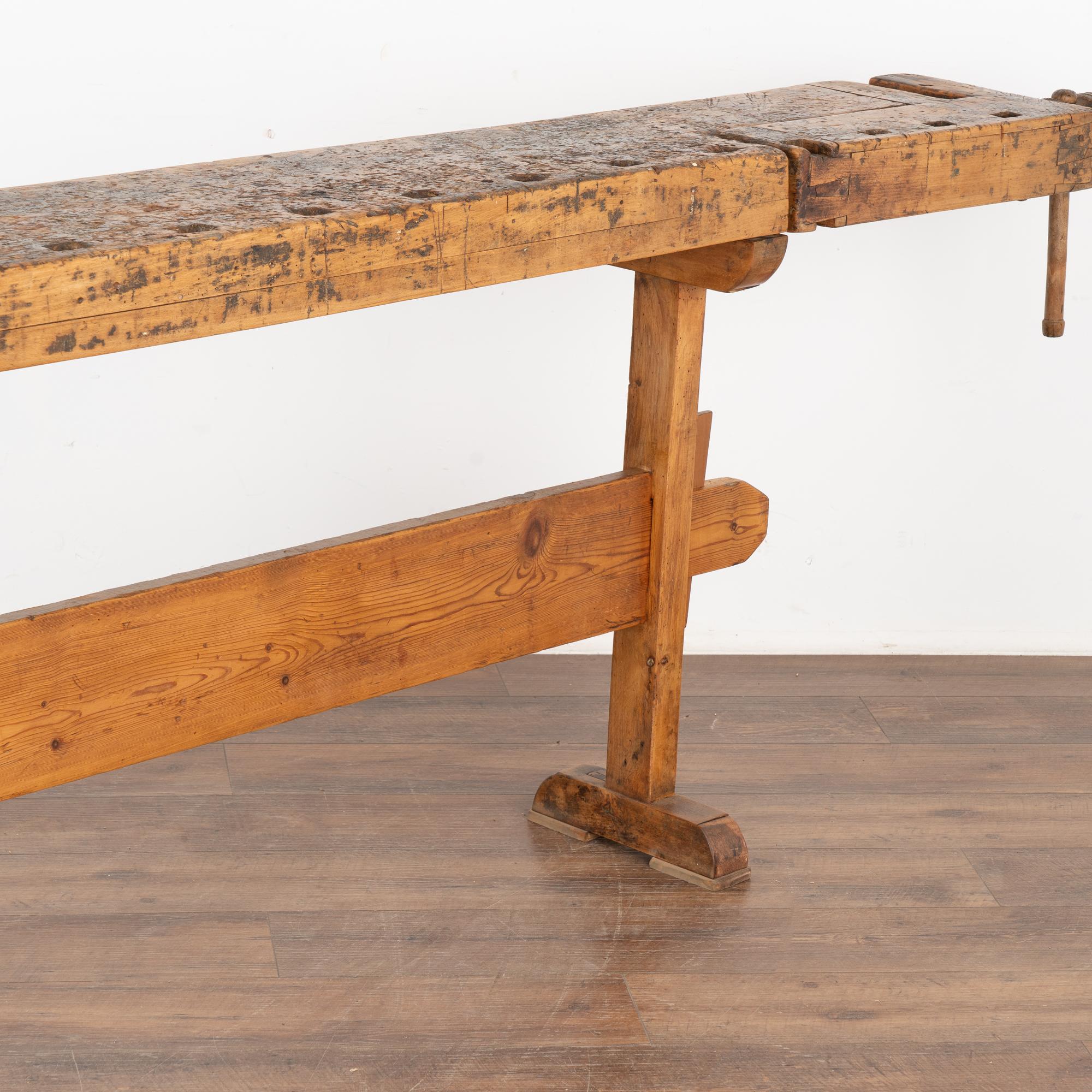 20th Century Rustic Narrow Console Table Carpenter's Work Table, Denmark circa 1920's