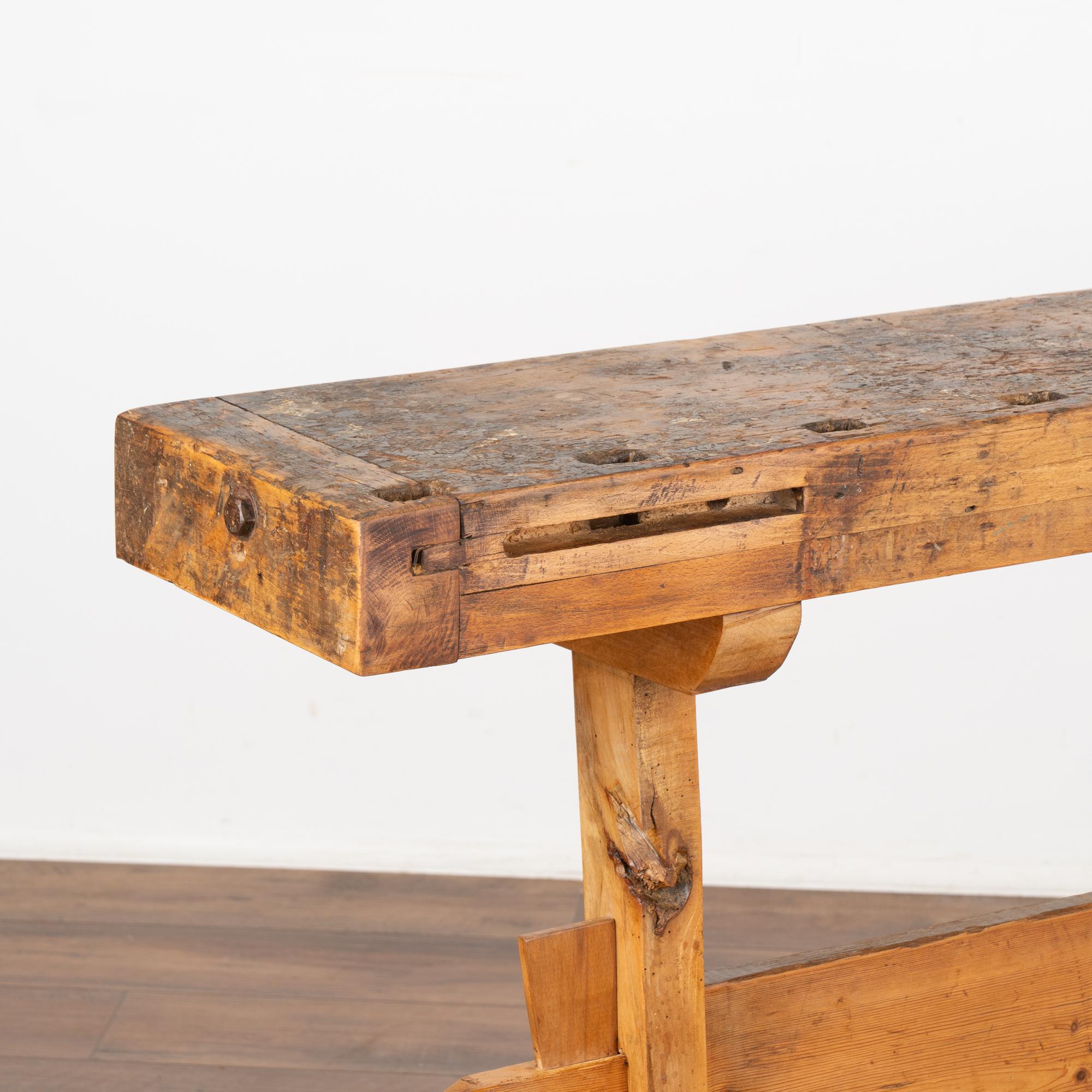Wood Rustic Narrow Console Table Carpenter's Work Table, Denmark circa 1920's