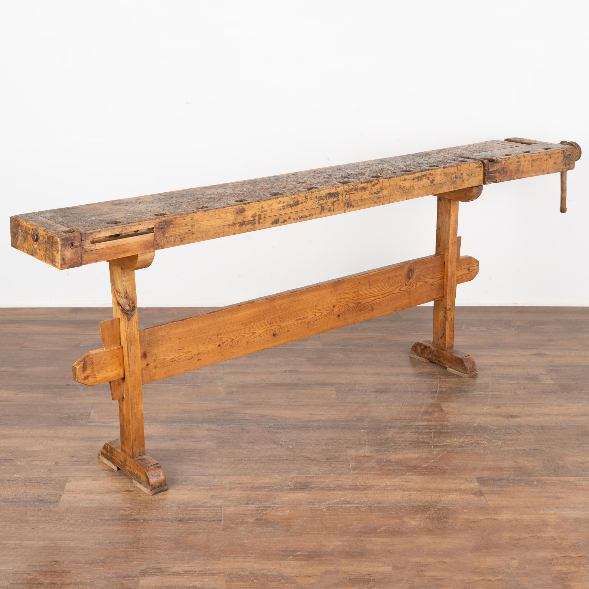 Rustic Narrow Console Table Carpenter's Work Table, Denmark circa 1920's 2