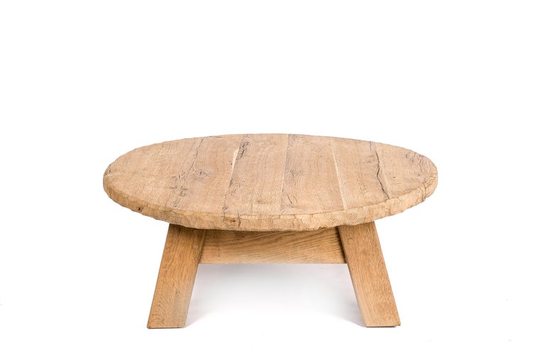 Rustic Natural Cleaned Solid Oak Round Coffee Table or Low Table For ...