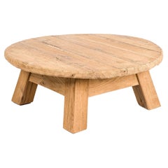 Rustic Natural Cleaned Solid Oak Round Coffee Table or Low Table