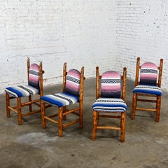 Rustic Natural Log Frame Dining Chairs with Traditional Serape Blanket Upholster