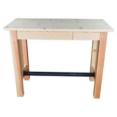 Rustic Natural Pine Farmhouse Workbench Tall Desk Footrest Hall Table Console