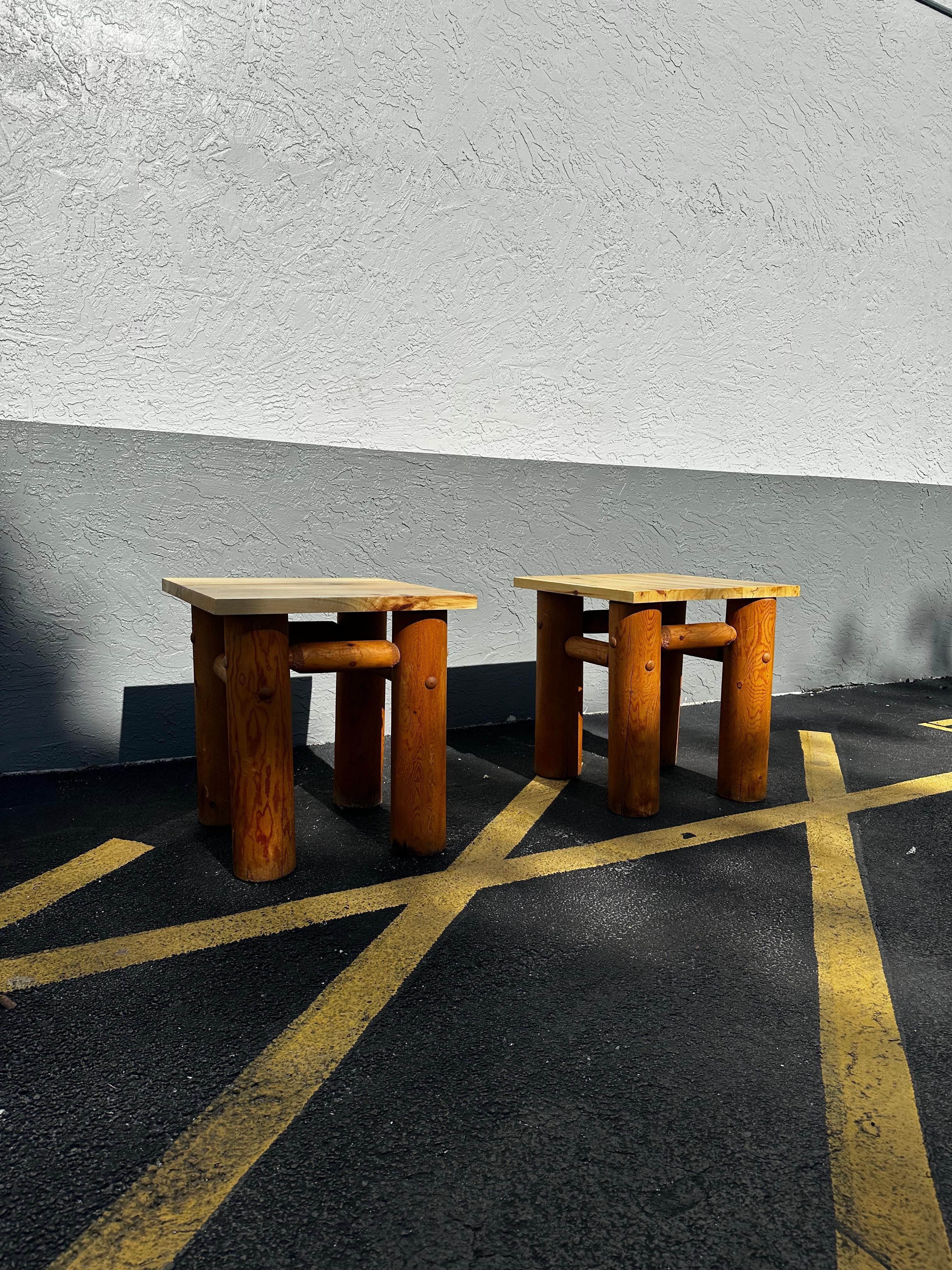 American Rustic Natural Tree End Table with Removable Wood Top For Sale