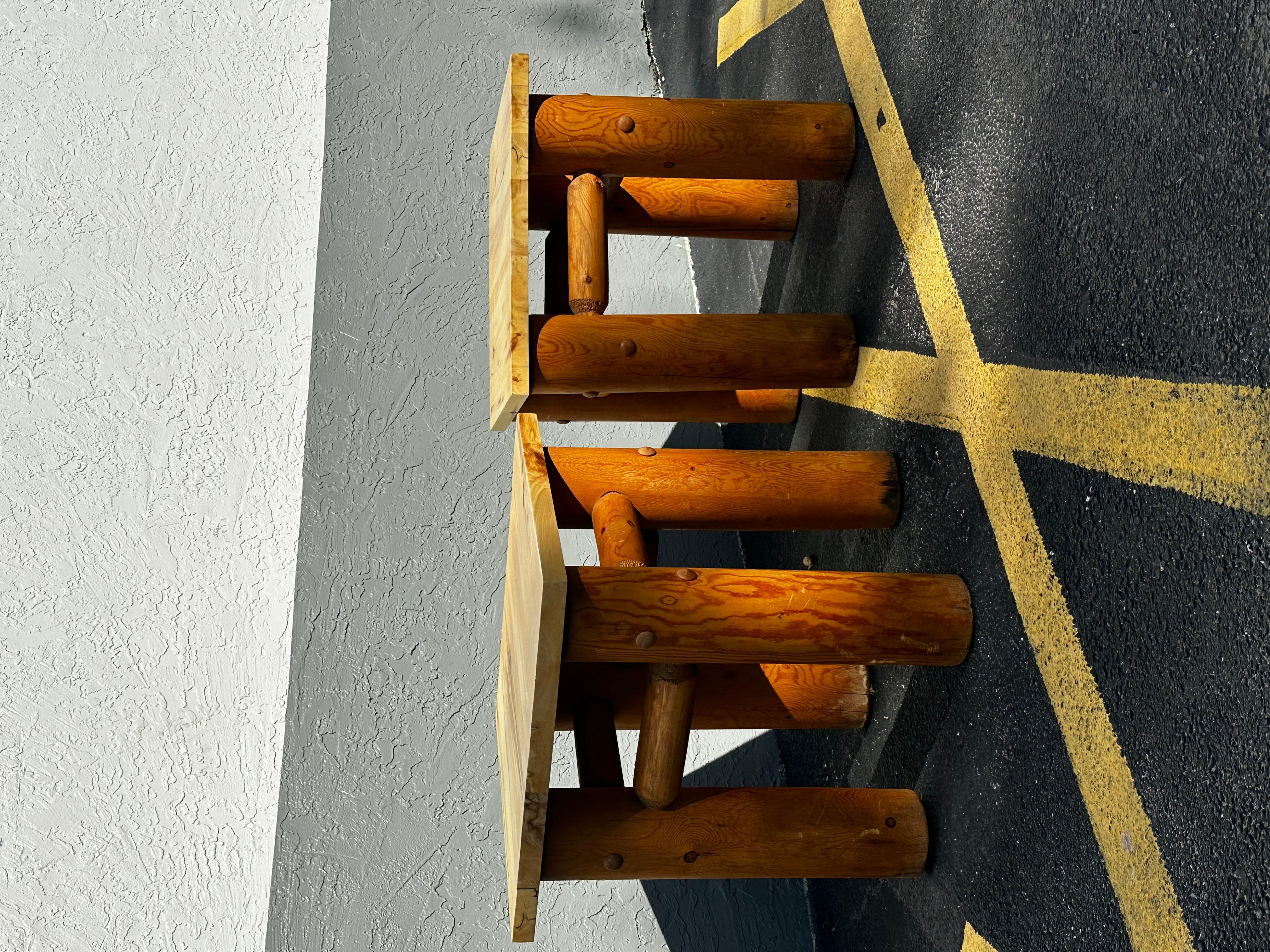 Late 20th Century Rustic Natural Tree End Table with Removable Wood Top For Sale