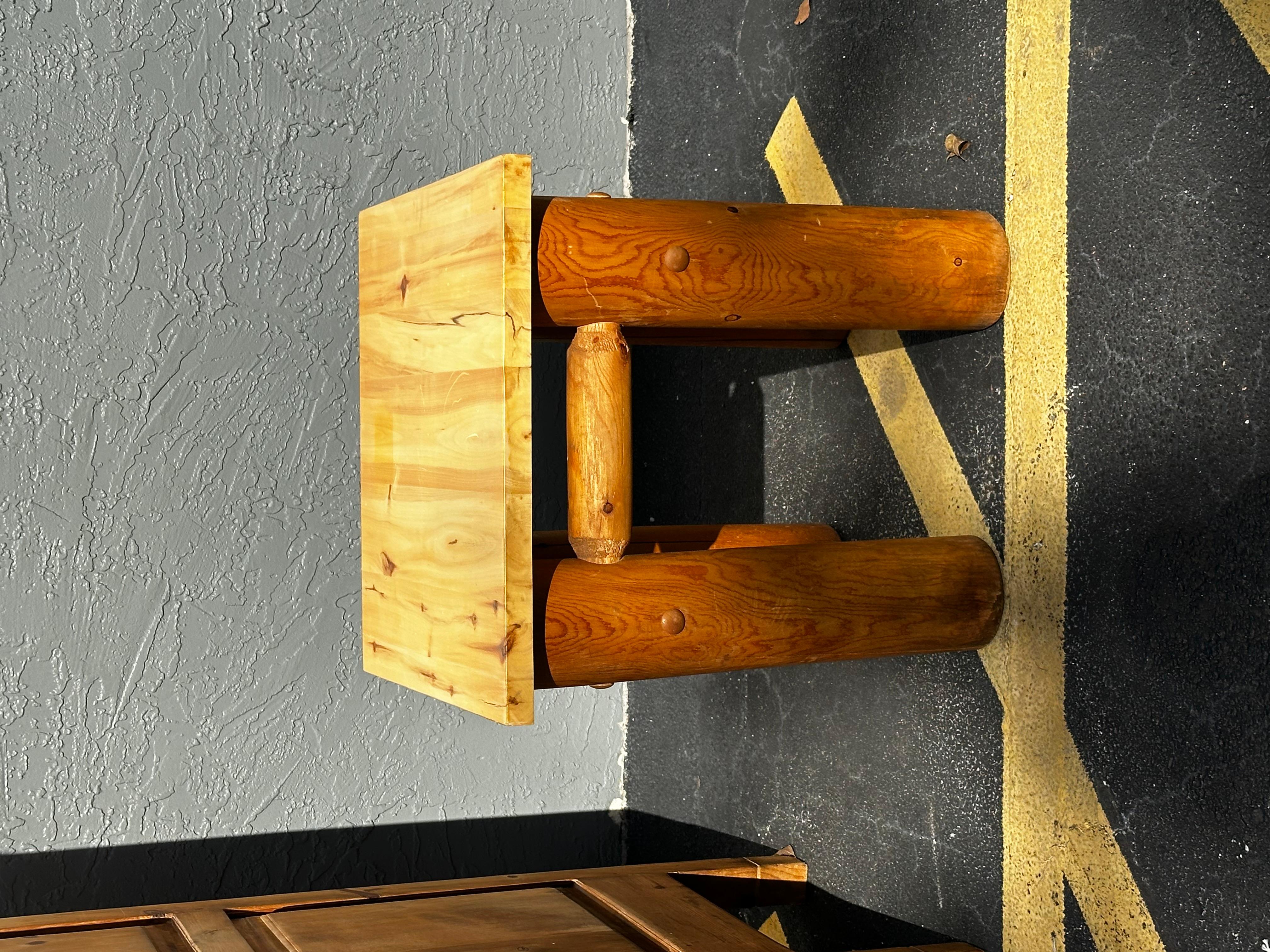 Rustic Natural Tree End Table with Removable Wood Top For Sale 4